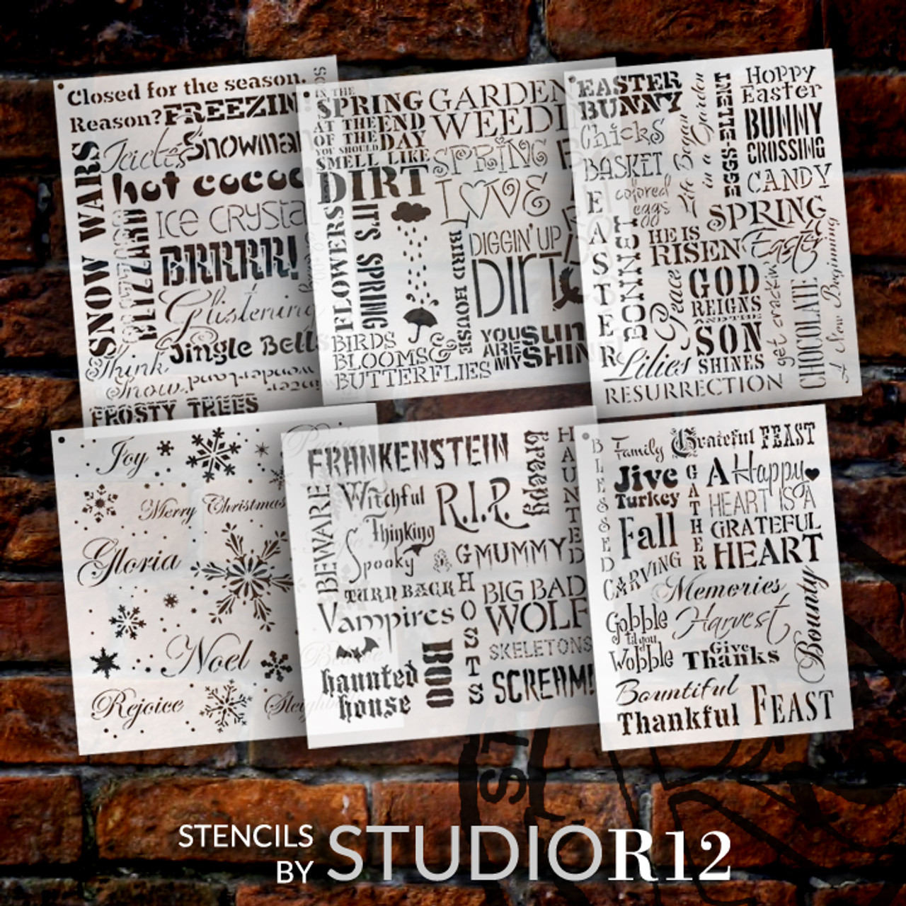 Seasonal Background Words Stencil Set | CMBN546