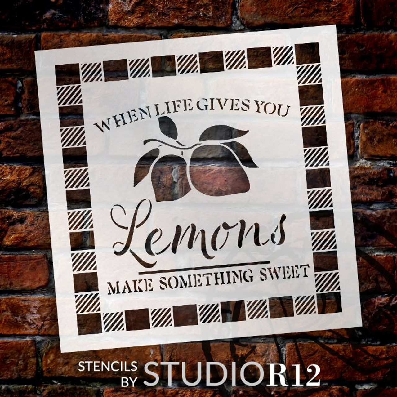 When Life Gives You Lemons Stencil with Plaid Check by StudioR12 | | DIY Lemon Kitchen Decor | Craft & Paint Wood Signs | Select Size