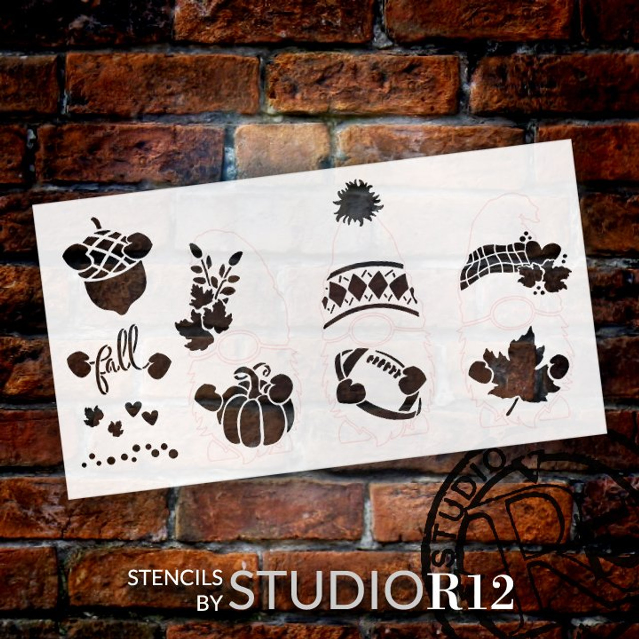 Fall Gnome Embellishment Stencil by StudioR12 | DIY Autumn Leaves Pumpkin Home Decor | Craft & Paint Wood Sign | Reusable Mylar Template | Select Size