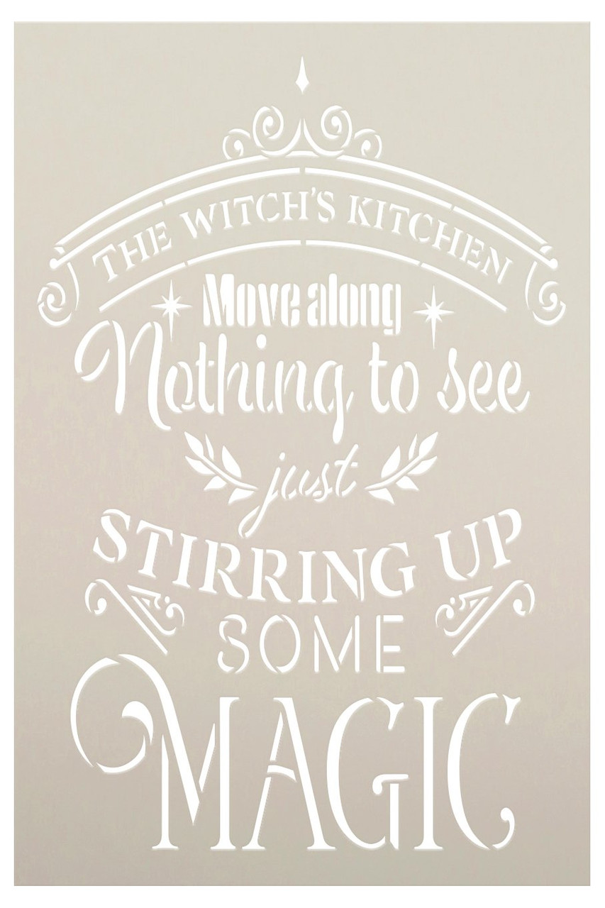 Witch's Kitchen - Stirring Up Magic Stencil by StudioR12 | Craft DIY Halloween Fall Home Decor | Paint Wood Sign Reusable Mylar Template | Select Size