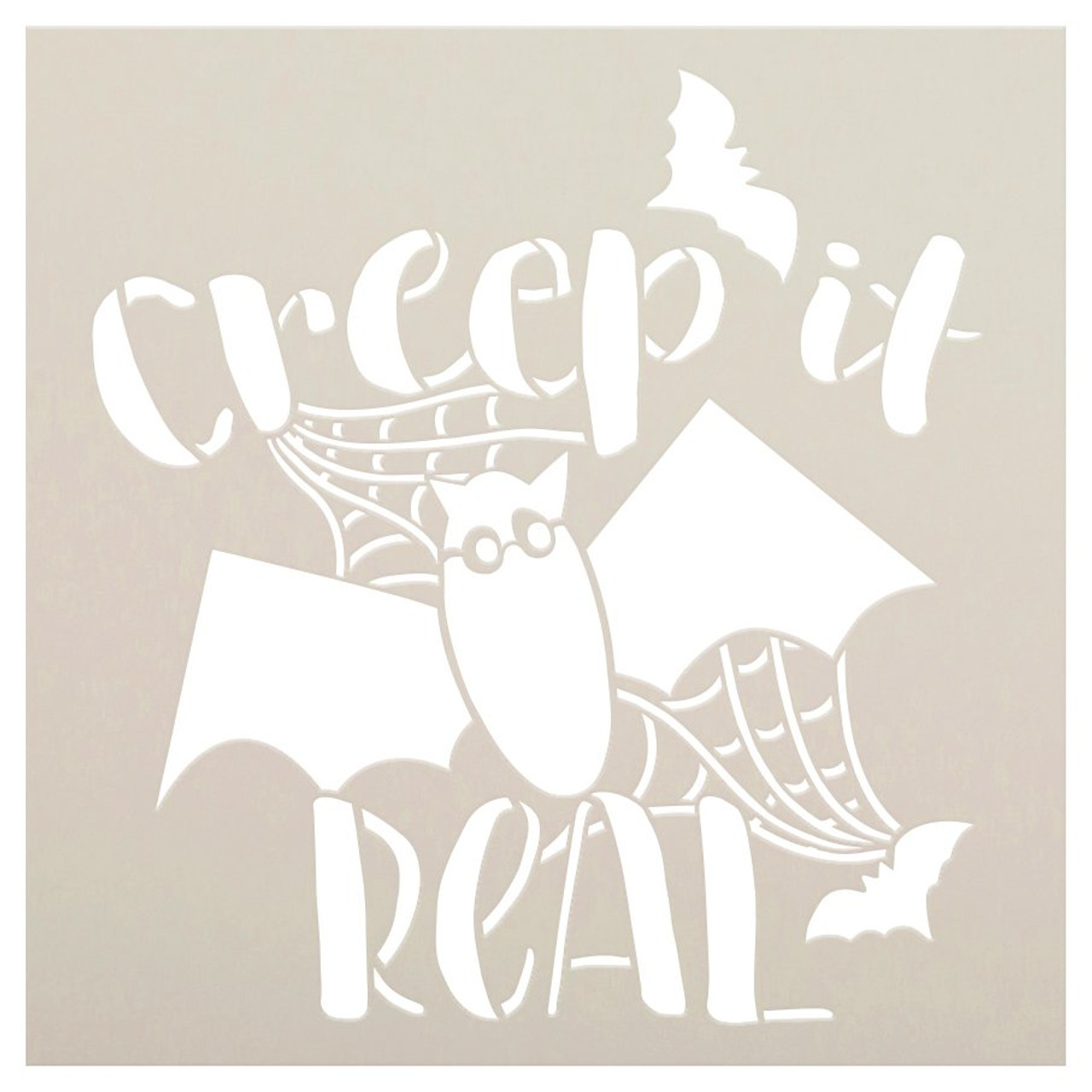 Creep It Real Stencil by StudioR12 | Bat - Spiderweb | DIY Fall Halloween Home Decor | Craft & Paint Wood Sign | Reusable Mylar Template | Select Size