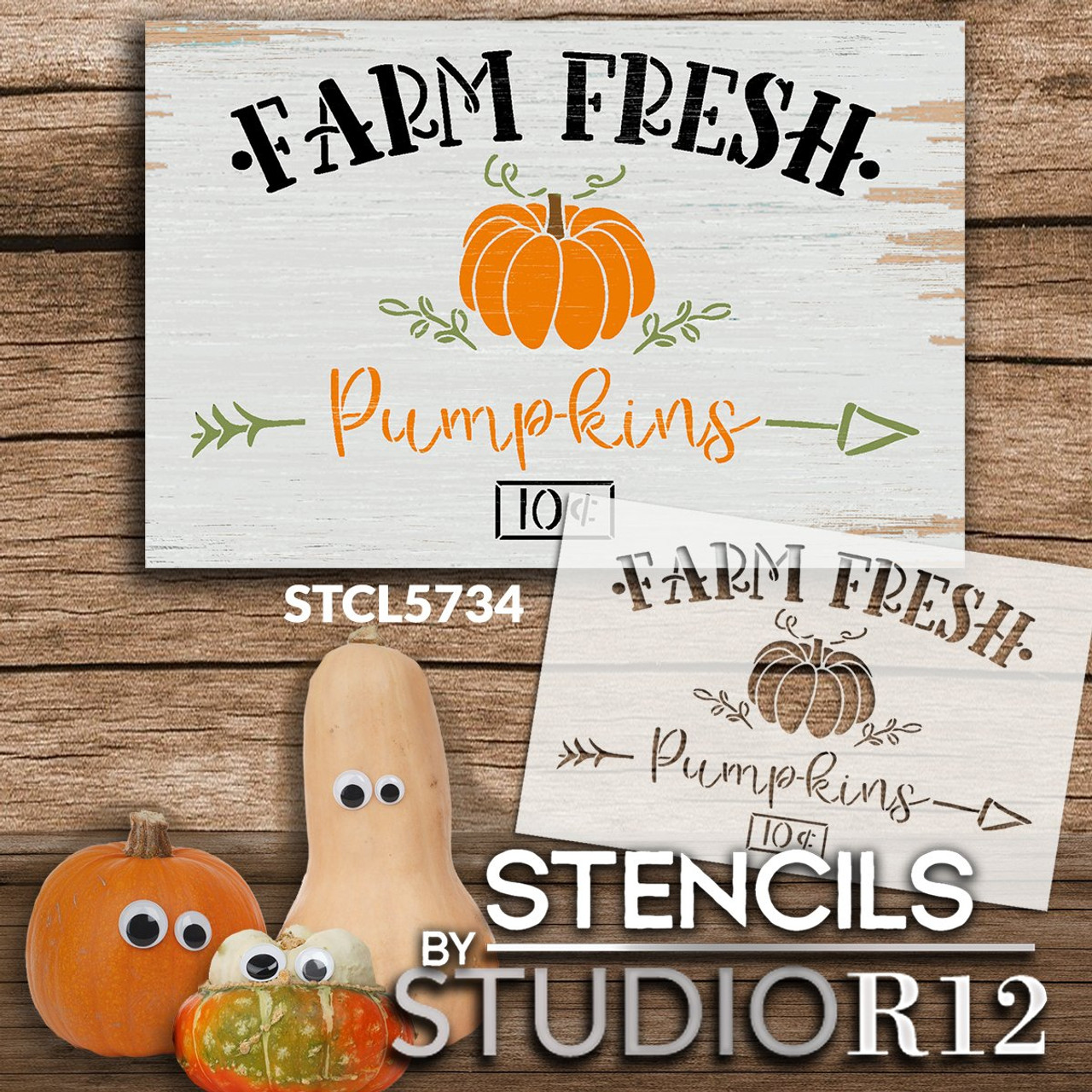 Farm Fresh Pumpkins 10 Cents Stencil by StudioR12 | Craft DIY Fall Autumn Farmhouse Home Decor | Paint Wood Sign Reusable Mylar Template | Select Size