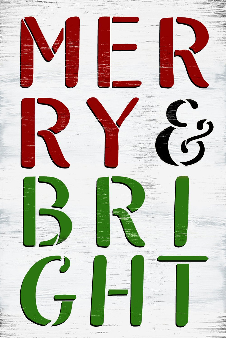 Merry & Bright Stacked Letter Stencil by StudioR12 | Craft DIY Christmas Holiday Home Decor | Paint Wood Sign | Reusable Mylar Template | Select Size