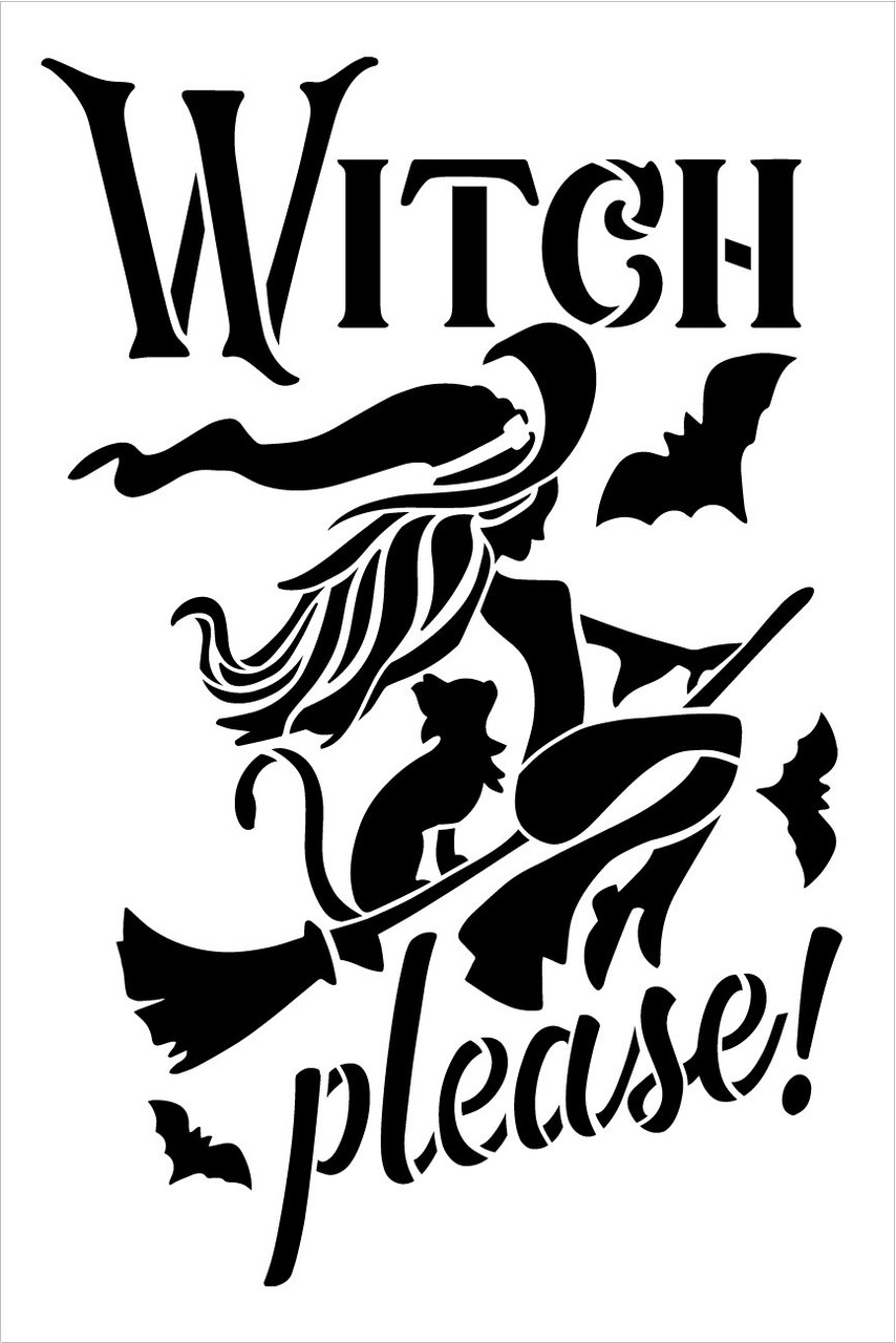 Witch Please Stencil by StudioR12 | Bat - Broomstick - Cat | Craft DIY Halloween Home Decor | Paint Wood Sign | Reusable Mylar Template | Select Size