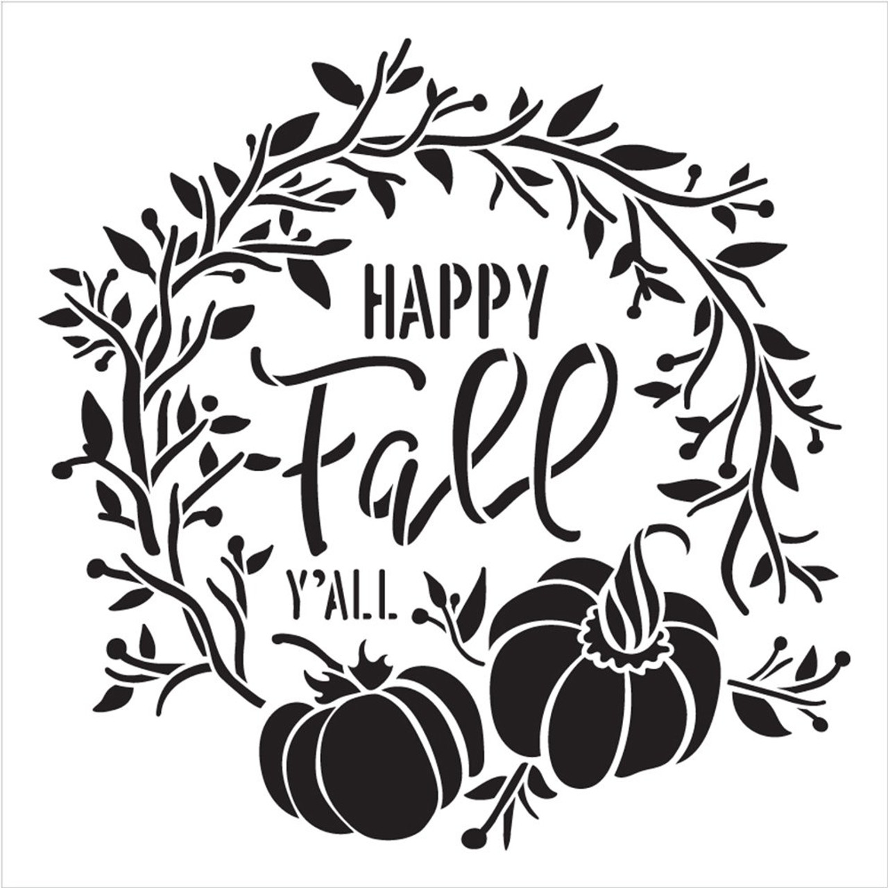 Happy Fall Y'all Stencil by StudioR12 | DIY Autumn Pumpkin Wreath Home Decor | Craft & Paint Square Wood Sign | Reusable Mylar Template | Select Size