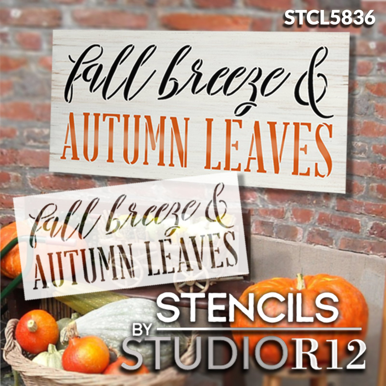 Fall Breeze & Autumn Leaves Stencil by StudioR12 | Craft DIY Farmhouse Cursive Home Decor | Paint Wood Sign | Reusable Mylar Template | Select Size