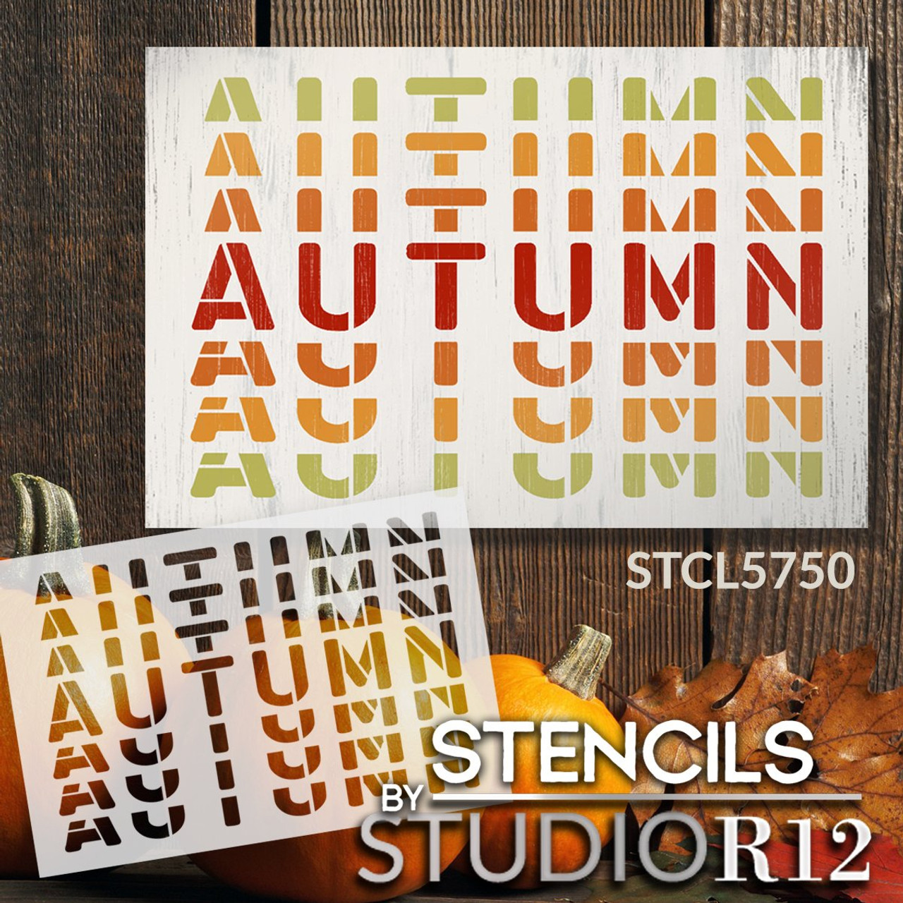 Autumn Gradient Echo Word Art Stencil by StudioR12 | DIY Seasonal Fall Home Decor | Craft & Paint Wood Sign | Reusable Mylar Template | Select Size