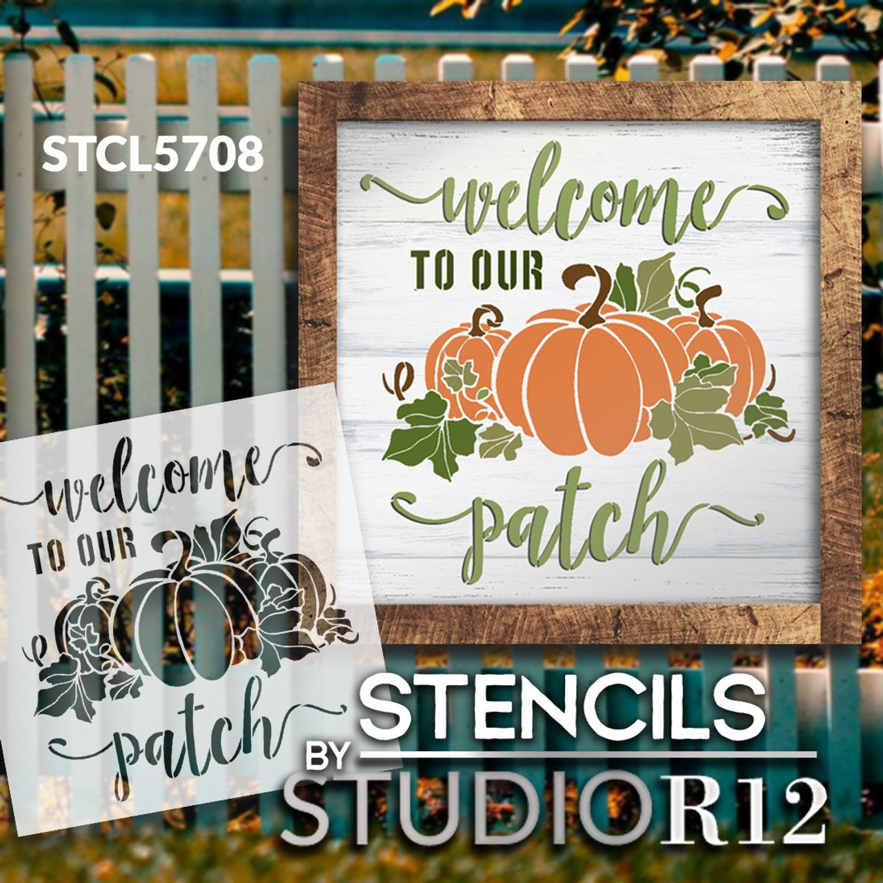 Welcome to Our Patch Stencil by StudioR12 | DIY Fall Pumpkin Vine Home Decor | Craft & Paint Autumn Wood Sign | Reusable Mylar Template | Select Size