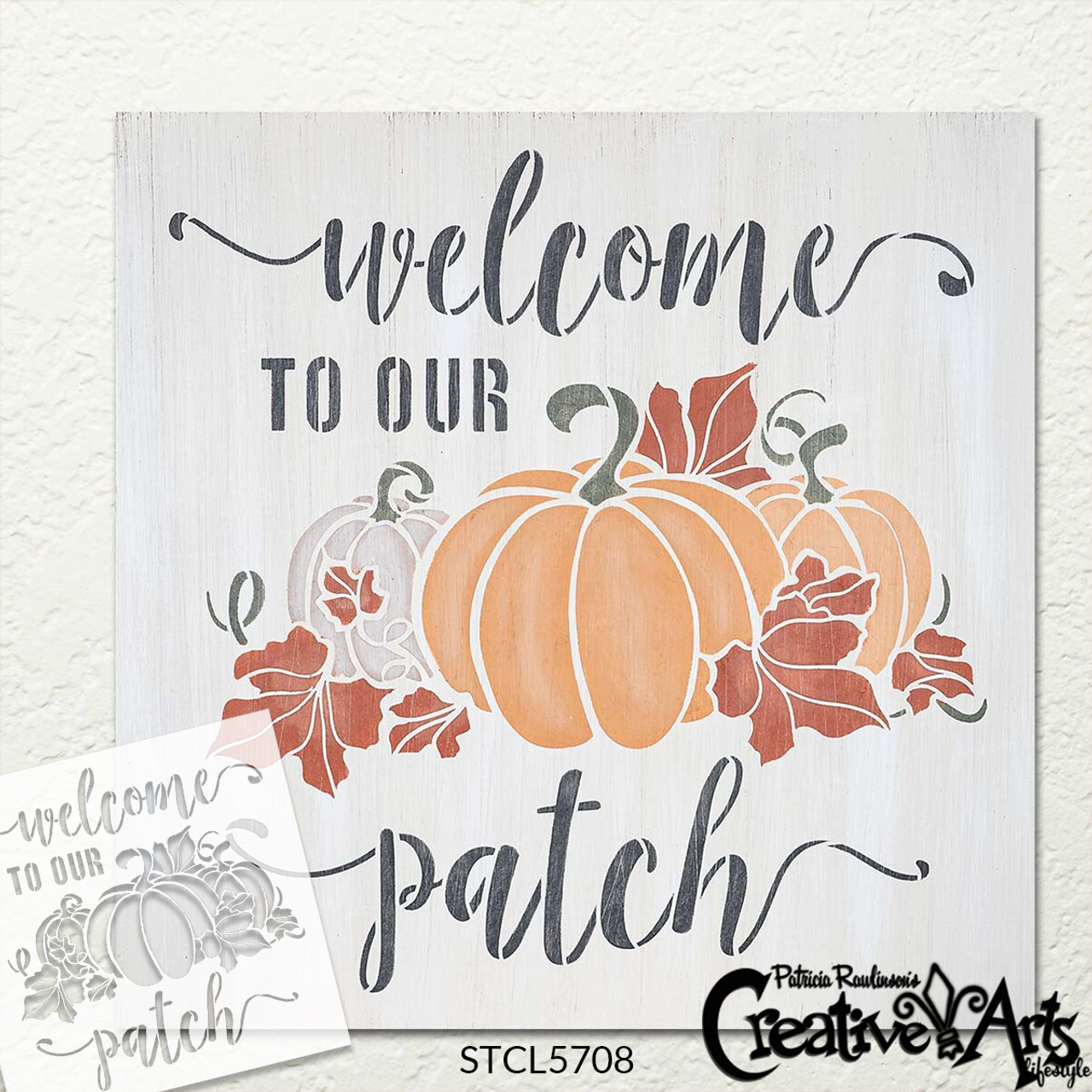 Welcome to Our Patch Stencil by StudioR12 | DIY Fall Pumpkin Vine Home Decor | Craft & Paint Autumn Wood Sign | Reusable Mylar Template | Select Size