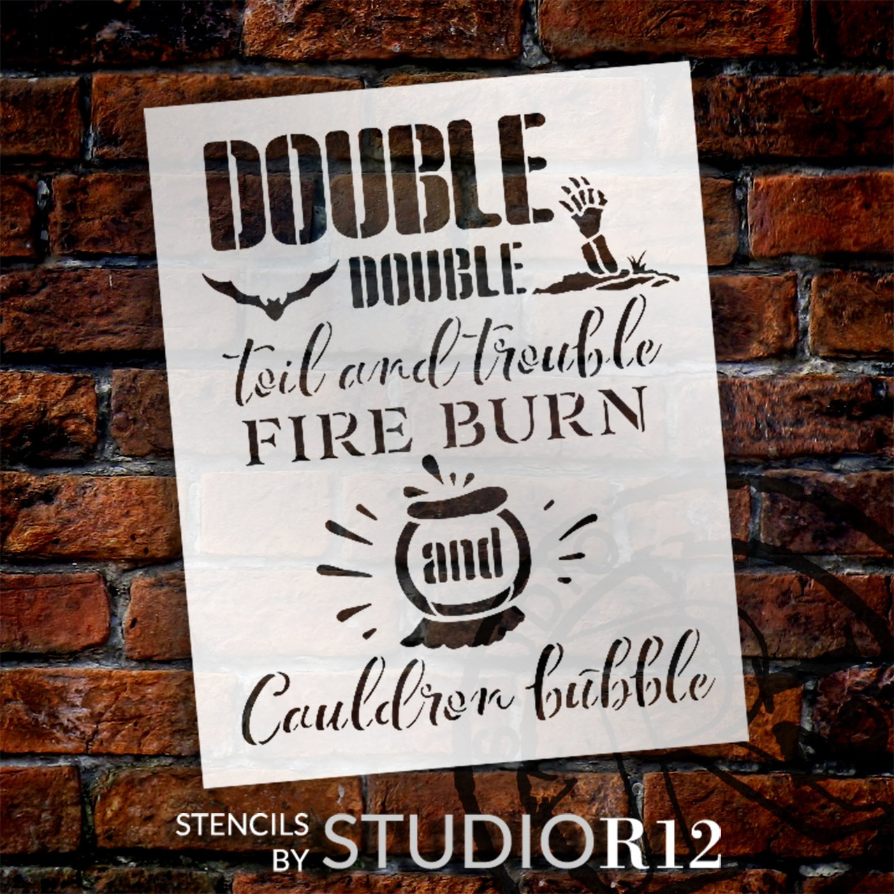 Double Double Toil & Trouble Stencil with Cauldron by StudioR12 | DIY Halloween Home Decor | Craft & Paint Wood Signs | Select Size