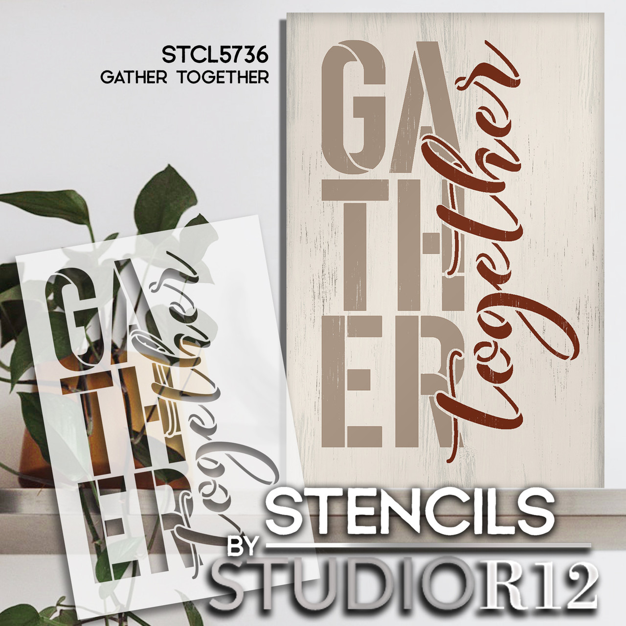 Gather Together Stencil by StudioR12 | Craft DIY Thanksgiving Fall Farmhouse Home Decor | Paint Autumn Wood Sign Reusable Mylar Template | Select Size