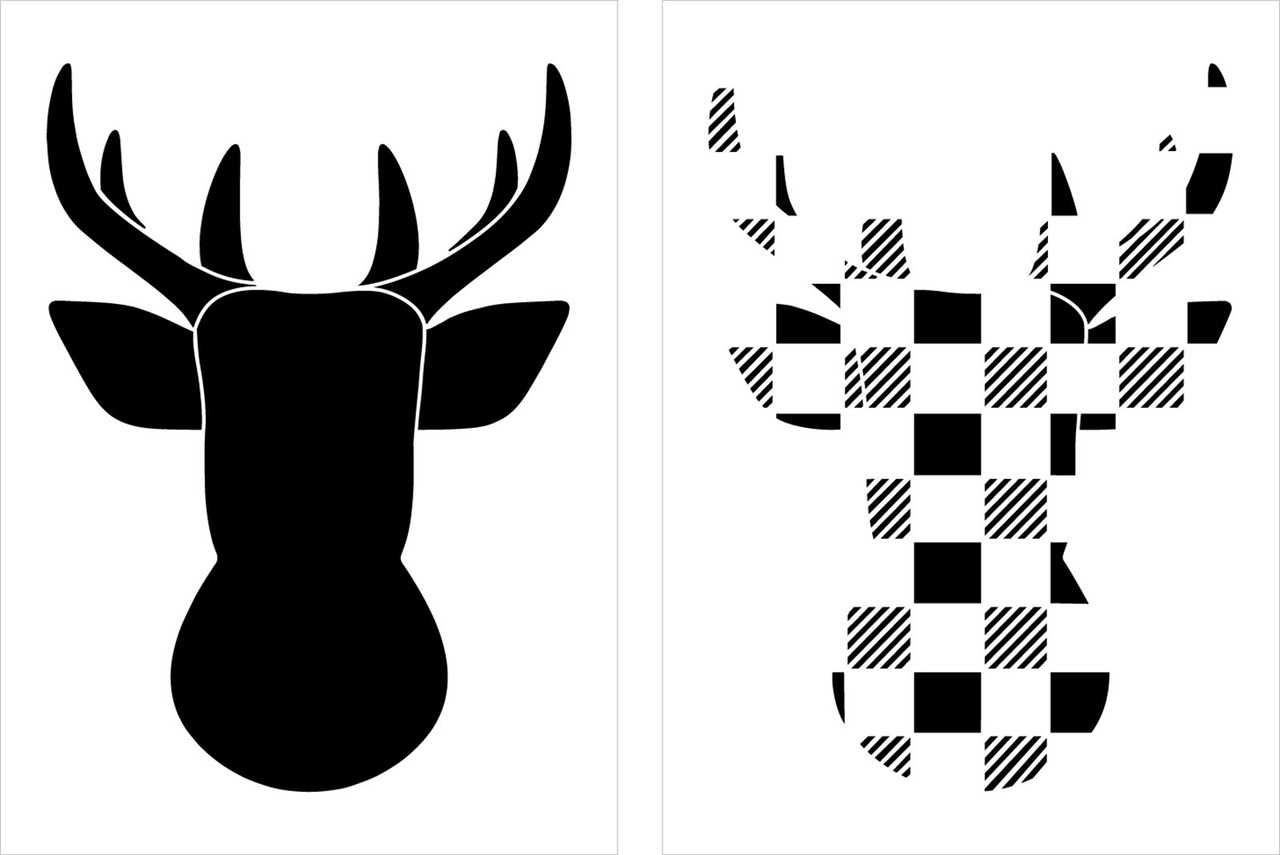 Buffalo Plaid Deer Head 2-Part Stencil by StudioR12 | Craft DIY Winter Holiday Home Decor | Paint Wood Sign Reusable Mylar Template | Select Size