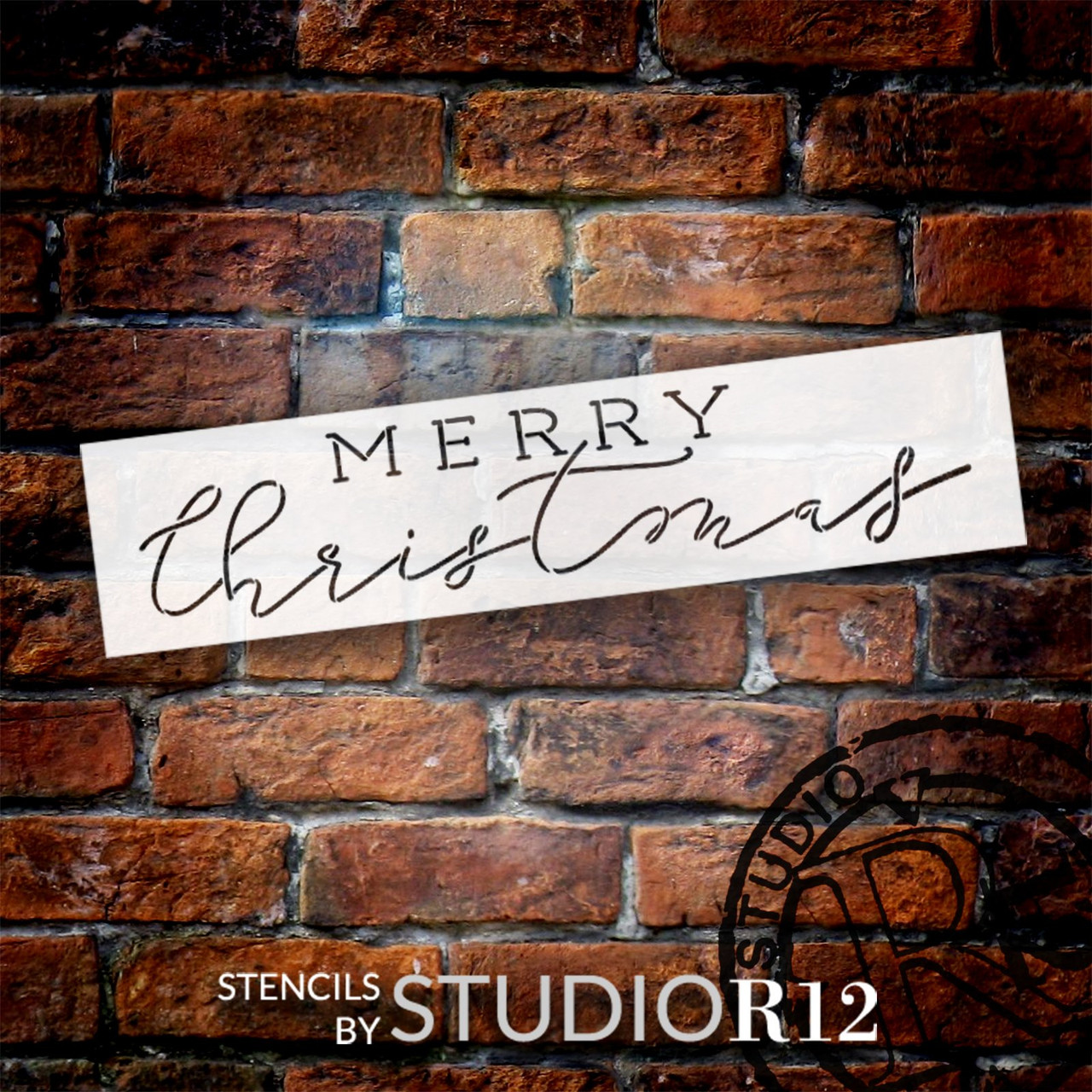 Merry Christmas Stencil by StudioR12 | Craft DIY Holiday Farmhouse Home Decor | Paint Cursive Script Wood Sign | Reusable Mylar Template | Select Size