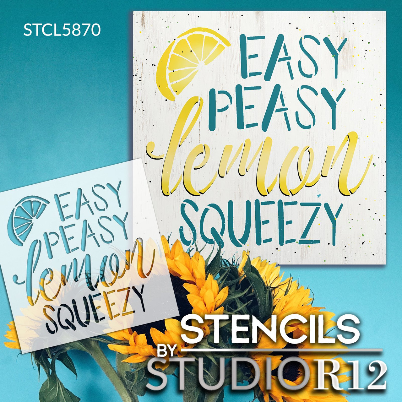 Easy Peasy Lemon Squeezy Script Stencil by StudioR12 | DIY Spring Lemon Kitchen Decor | Craft & Paint Farmhouse Wood Sign | Select Size