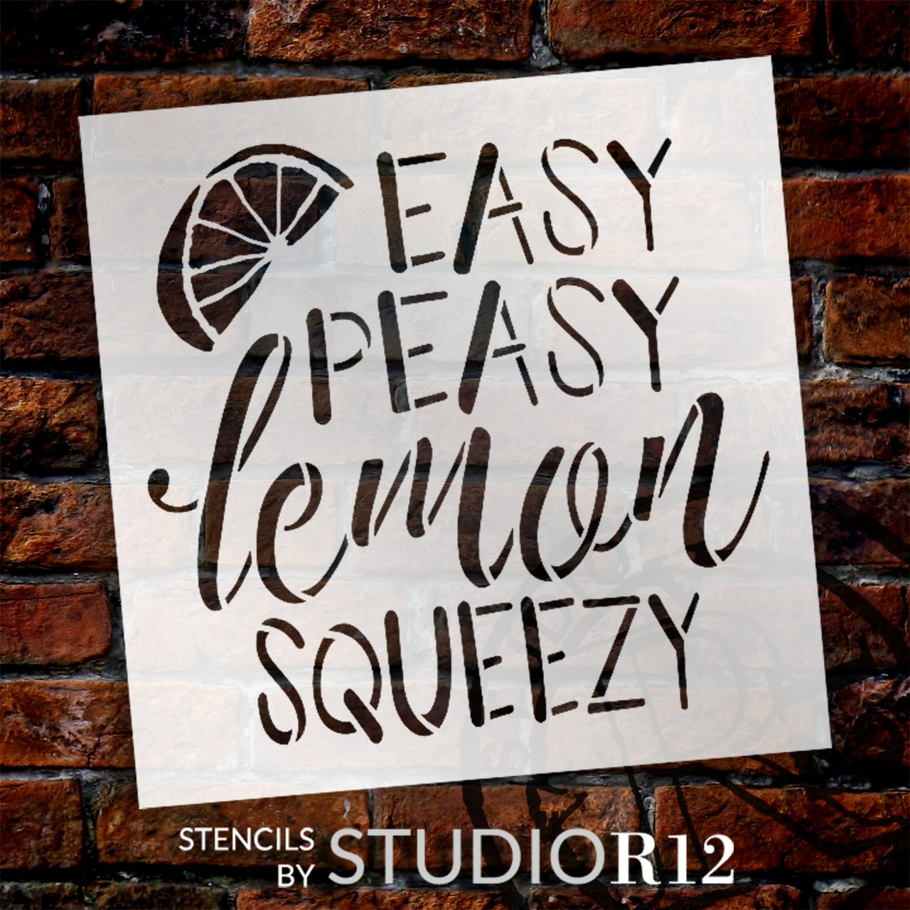 Easy Peasy Lemon Squeezy Script Stencil by StudioR12 | DIY Spring Lemon Kitchen Decor | Craft & Paint Farmhouse Wood Sign | Select Size