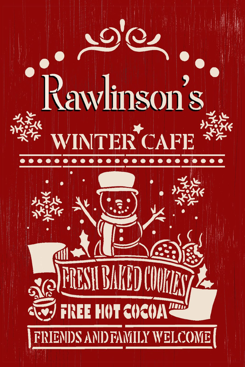 Personalized Winter Cafe Stencil by StudioR12 | DIY Holiday Kitchen Decor | Hot Cocoa & Coffee Bar | Paint Wood Signs | Select Size