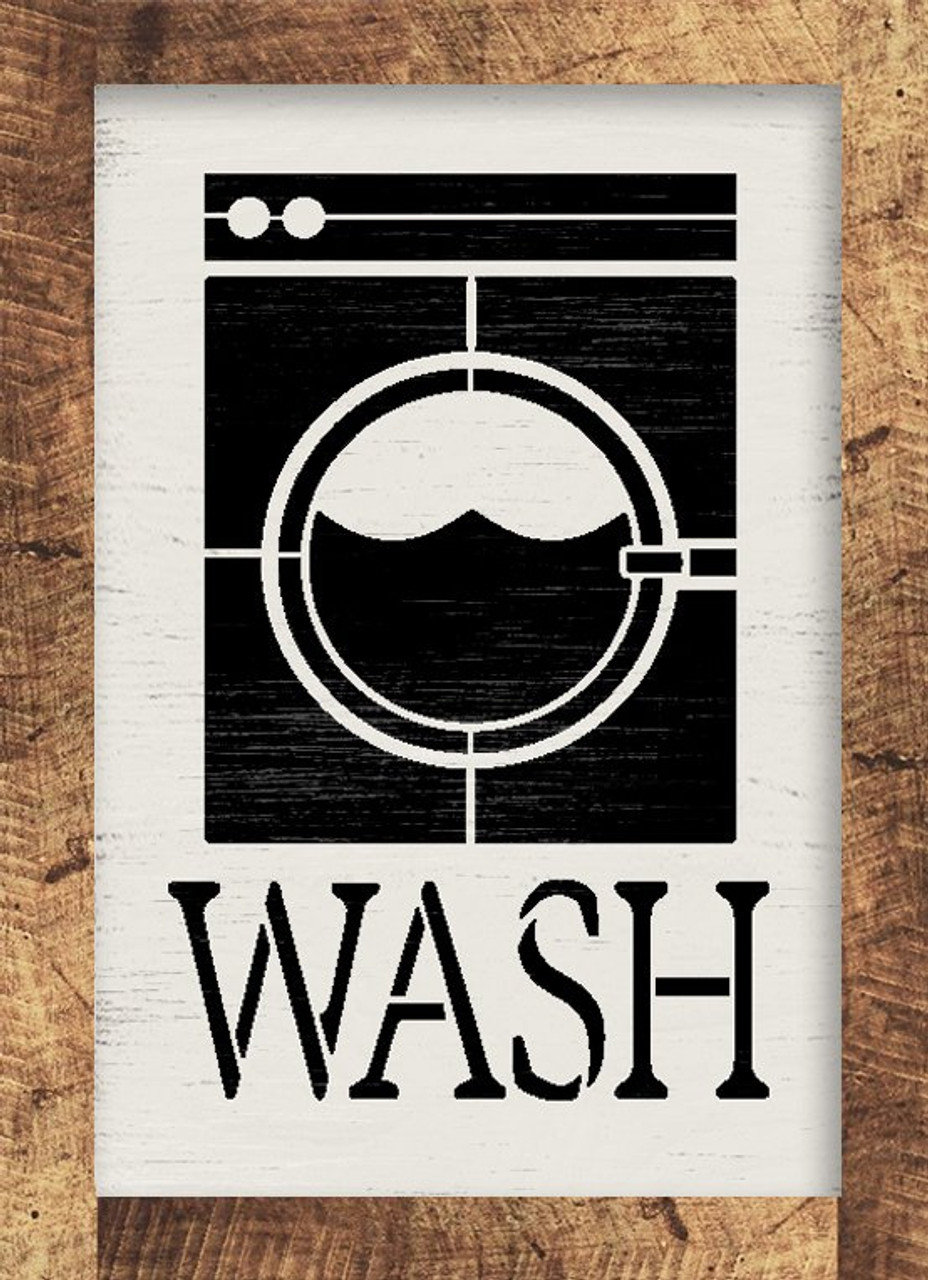 Wash Laundry Room Stencil by StudioR12 | DIY Cleaning Chore Home Decor | Craft & Paint Washer Dryer Wood Sign | Reusable Mylar Template | Select Size