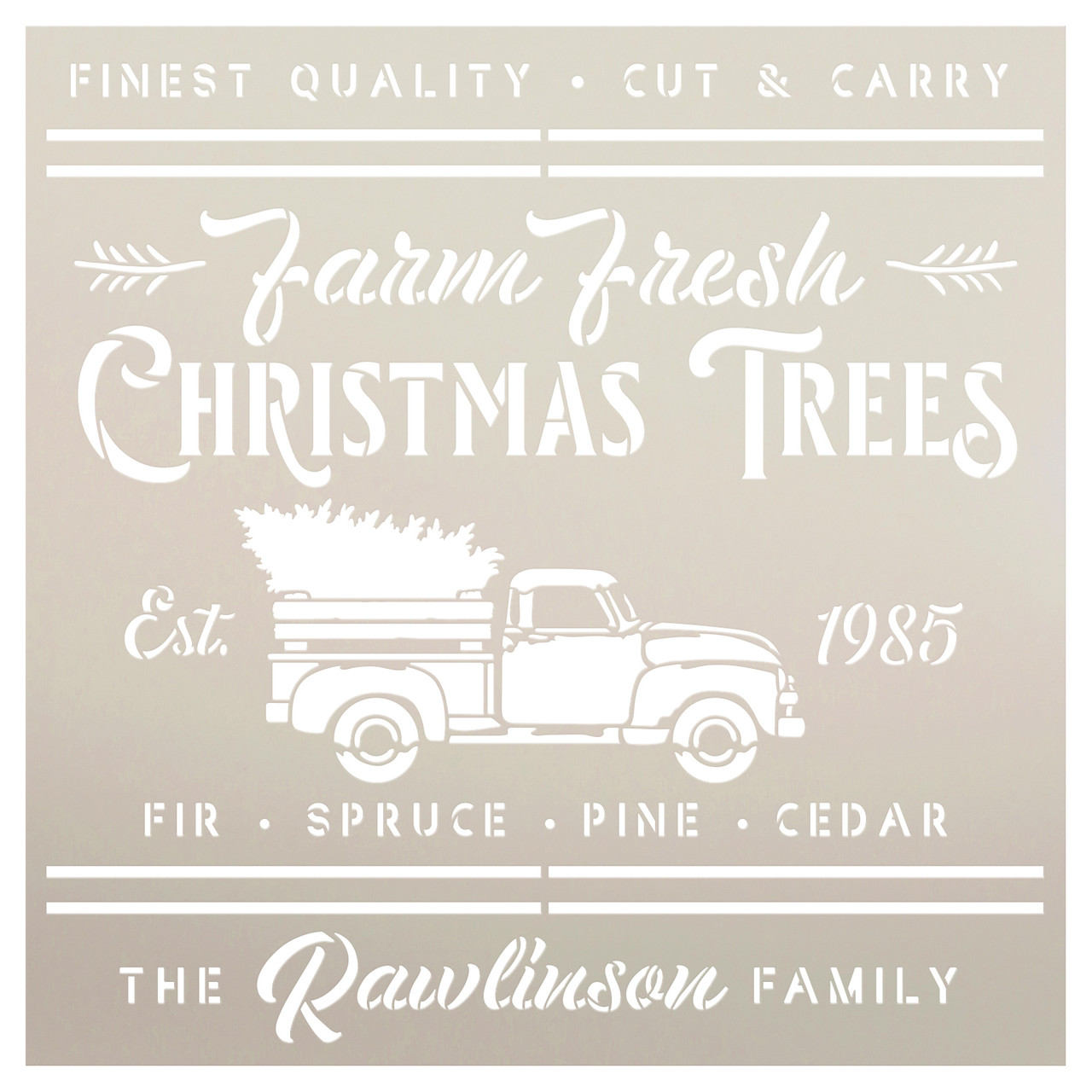 Farm Fresh Christmas Trees Personalized Stencil with Truck by StudioR12 | DIY Holiday Decor | Paint Wood Signs | Select Size