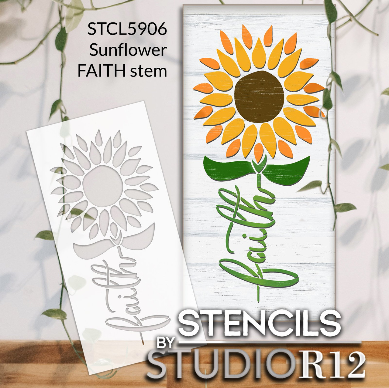 Sunflower Faith Stem Stencil by StudioR12 | DIY Summer Porch Home Decor | Craft & Paint Garden Wood Sign | Reusable Mylar Template | Select Size