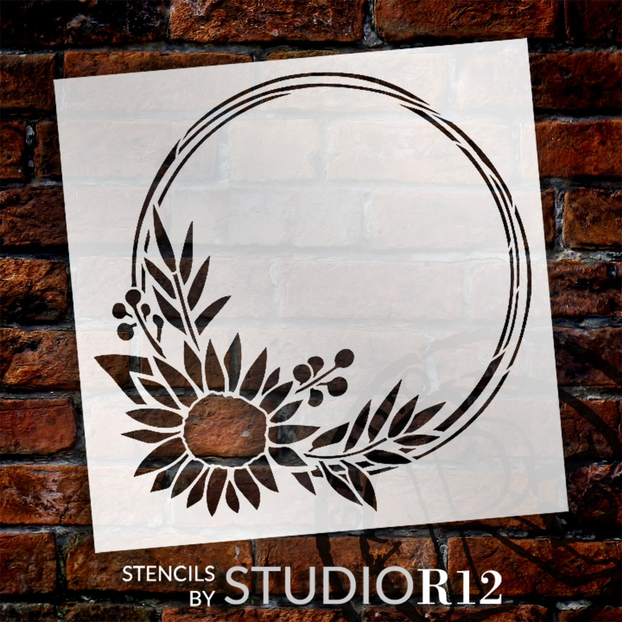 Sunflower Wreath Stencil by StudioR12 | DIY Floral Embellishment Home Decor | Craft & Paint Garden Wood Sign | Reusable Mylar Template | Select Size