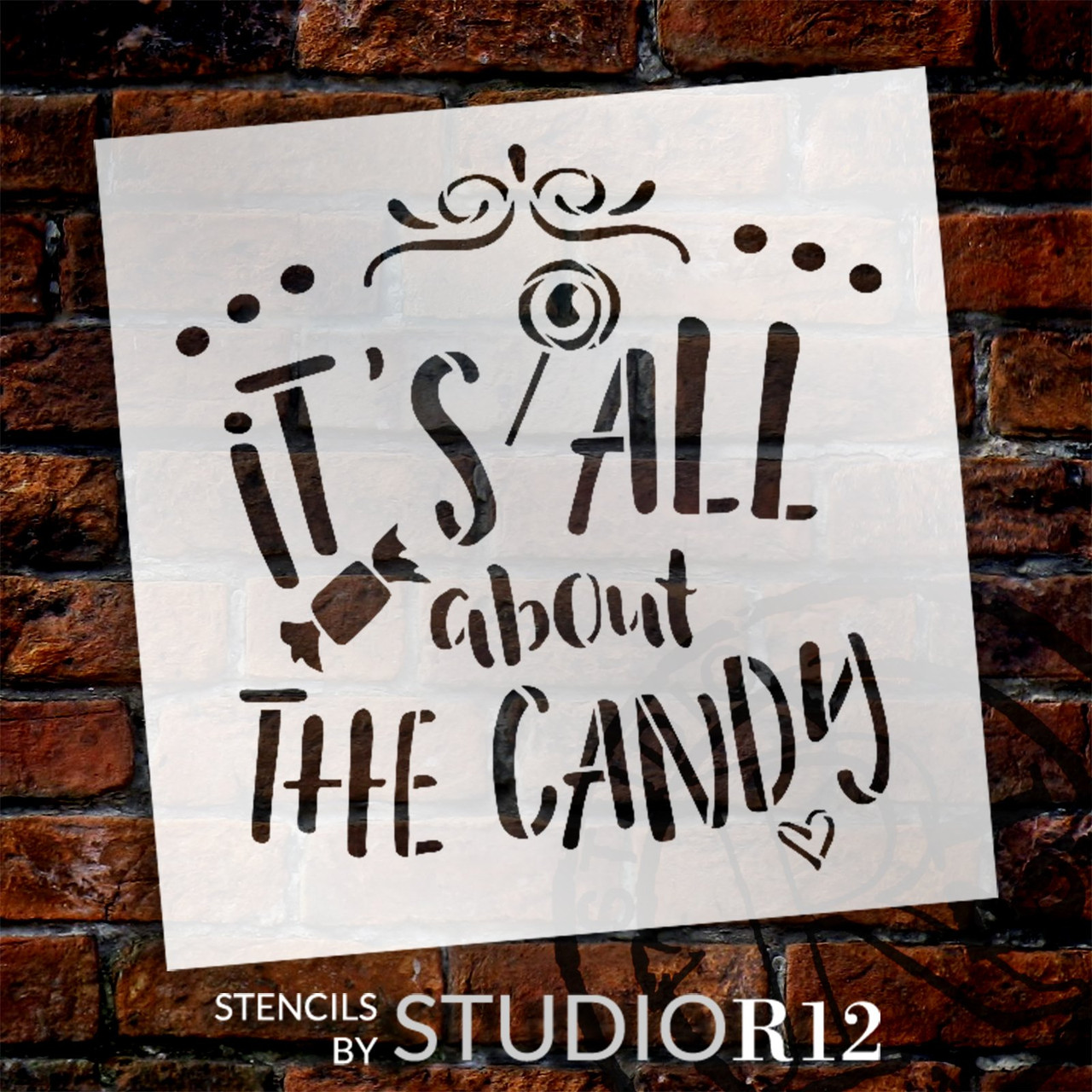 It's All About The Candy Stencil by StudioR12 | DIY Trick-or-Treat Home Decor | Craft & Paint Fall Wood Sign | Reusable Mylar Template | Select Size