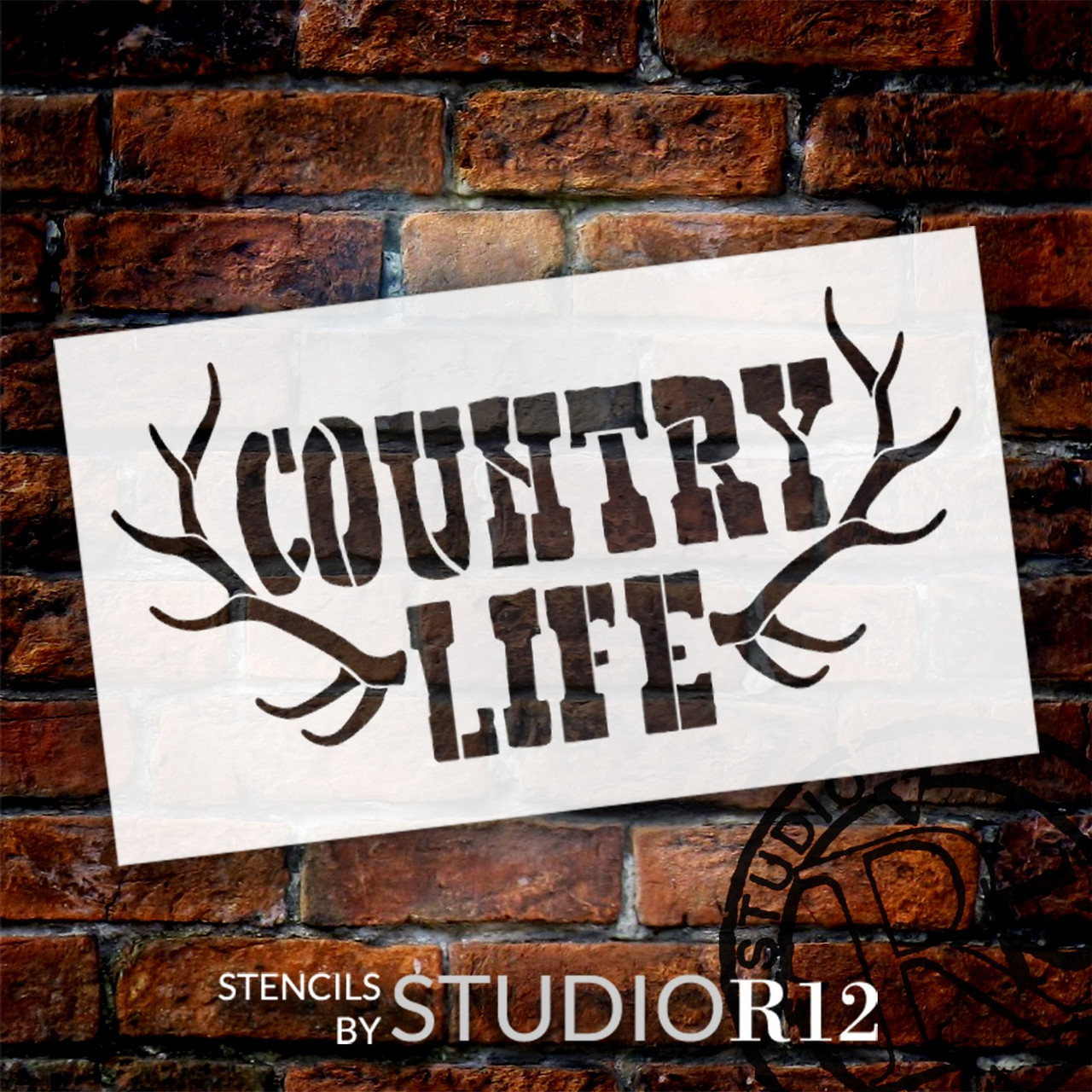 Country Life with Antlers Stencil by StudioR12 | Craft DIY Deer Hunting Home Decor | Paint Buck Rack Wood Sign | Reusable Mylar Template | Select Size