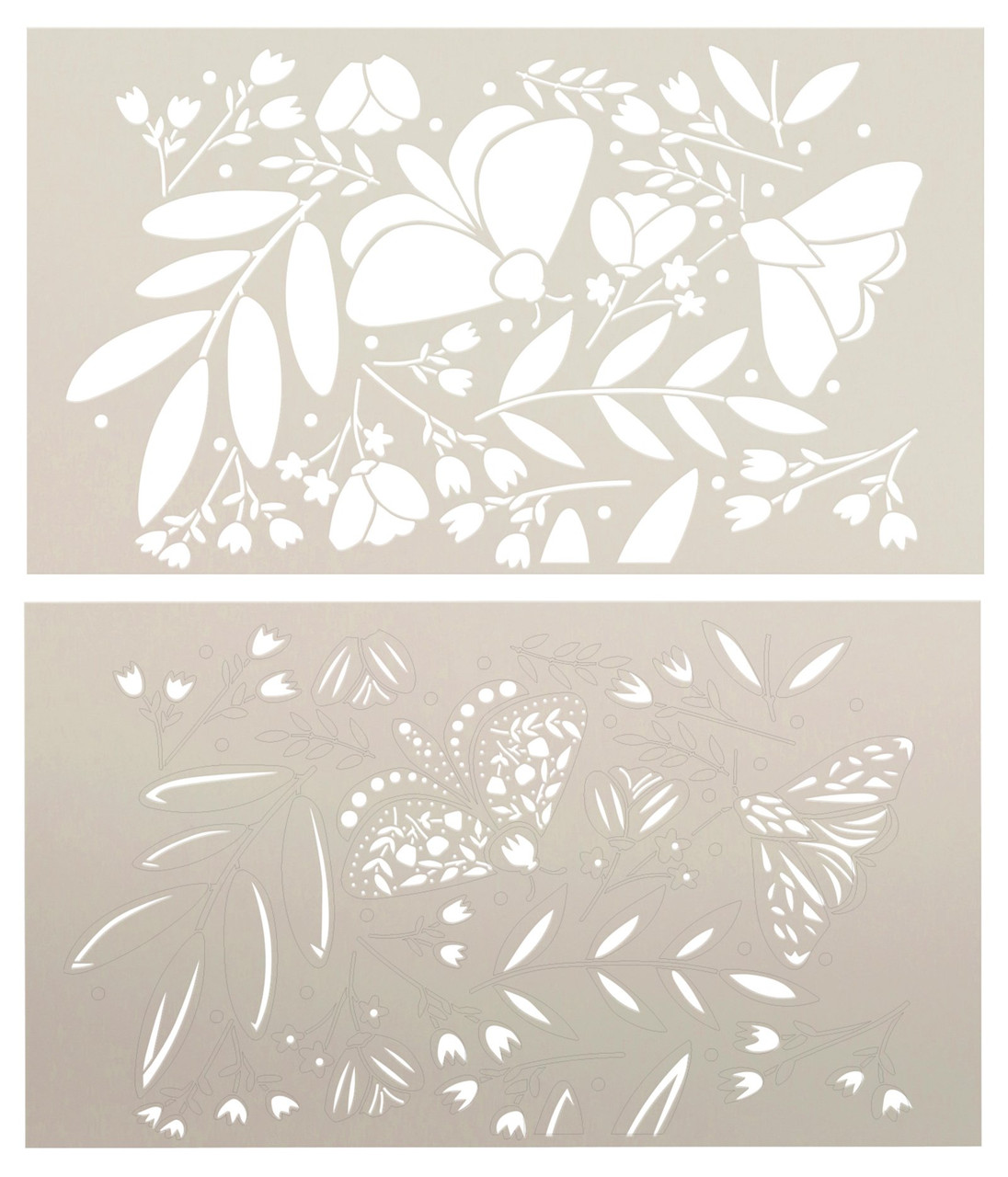 Nature Leaf Moth Flowers 2-Part Stencil by StudioR12 | DIY Floral Home Decor | Craft & Paint Wood Sign | Reusable Mylar Template | Select Size