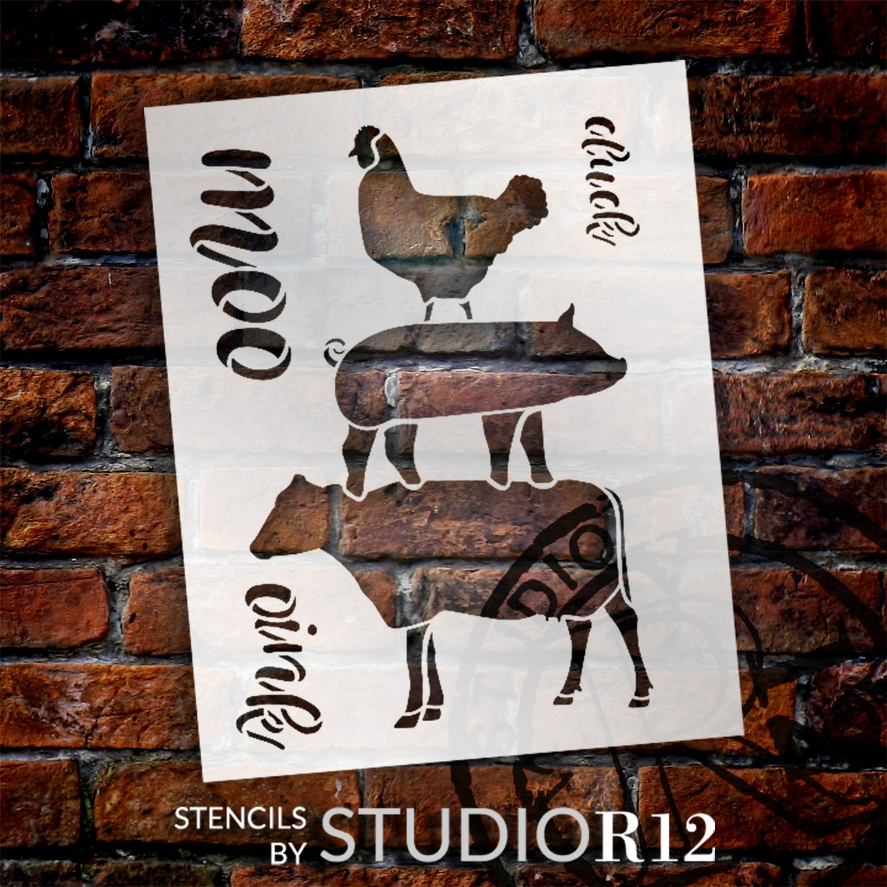 Cluck Oink Moo Stencil by StudioR12 | Chicken Pig Cow | Craft DIY Farmhouse Home Decor | Paint Wood Sign | Reusable Mylar Template | Select Size