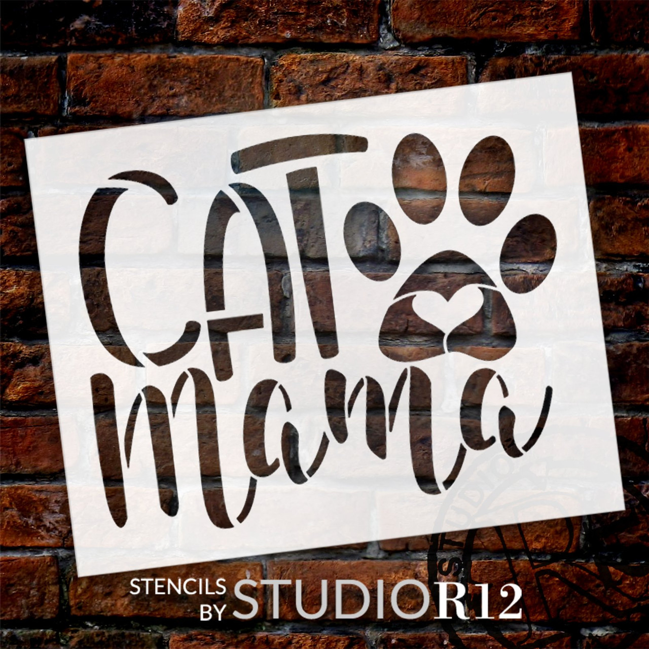 Cat Mama Stencil by StudioR12 | Craft DIY Kitty Pawprint Heart Home Decor | Paint Pet Parent Wood Sign | Reusable Mylar Template | Select Size