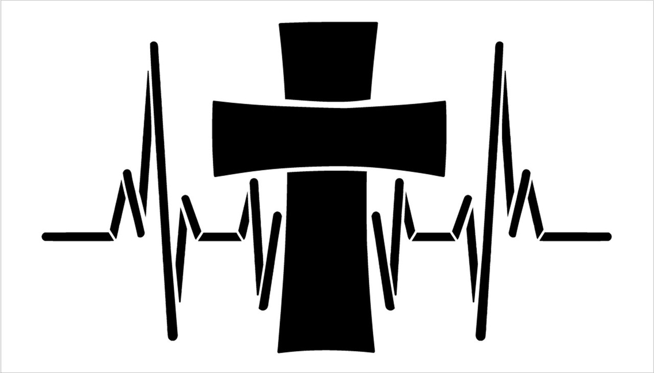 Heartbeat with Cross Stencil by StudioR12 | Craft DIY Faith & Inspiration Home Decor | Paint Wood Sign | Reusable Mylar Template | Select Size