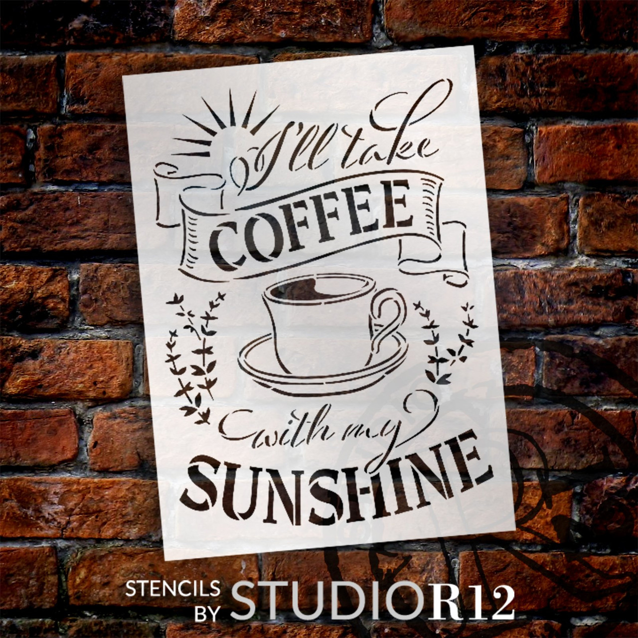 Coffee with My Sunshine Stencil by StudioR12 | Mug - Branches | Craft DIY Kitchen Cafe Home Decor | Paint Wood Sign | Reusable Mylar Template | Select Size