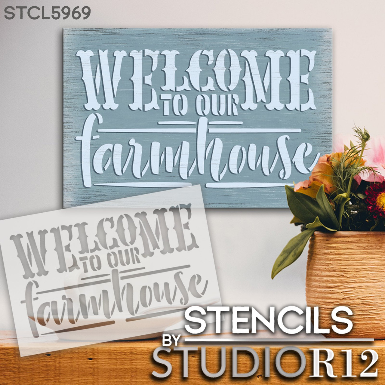 Welcome to Our Farmhouse Stencil by StudioR12 | Craft Rustic DIY Home Decor | Paint Wood Sign | Reusable Mylar Template | Select Size