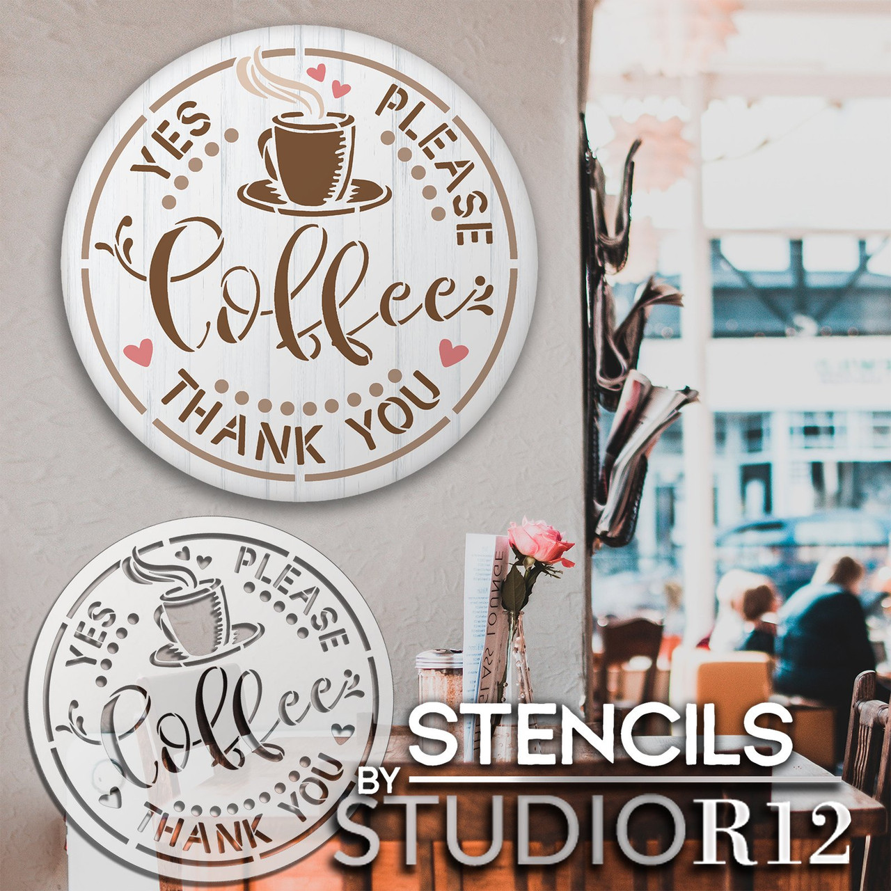 Coffee Yes Please & Thank You Stencil by StudioR12 | Craft Cafe DIY Home Decor | Paint Coffee Bar Wood Sign | Reusable Mylar Template | Select Size