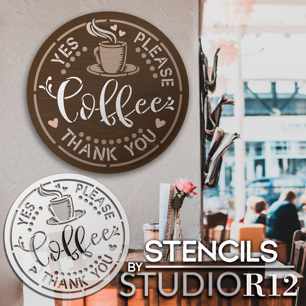 Coffee Yes Please & Thank You Stencil by StudioR12 | Craft Cafe DIY Home Decor | Paint Coffee Bar Wood Sign | Reusable Mylar Template | Select Size