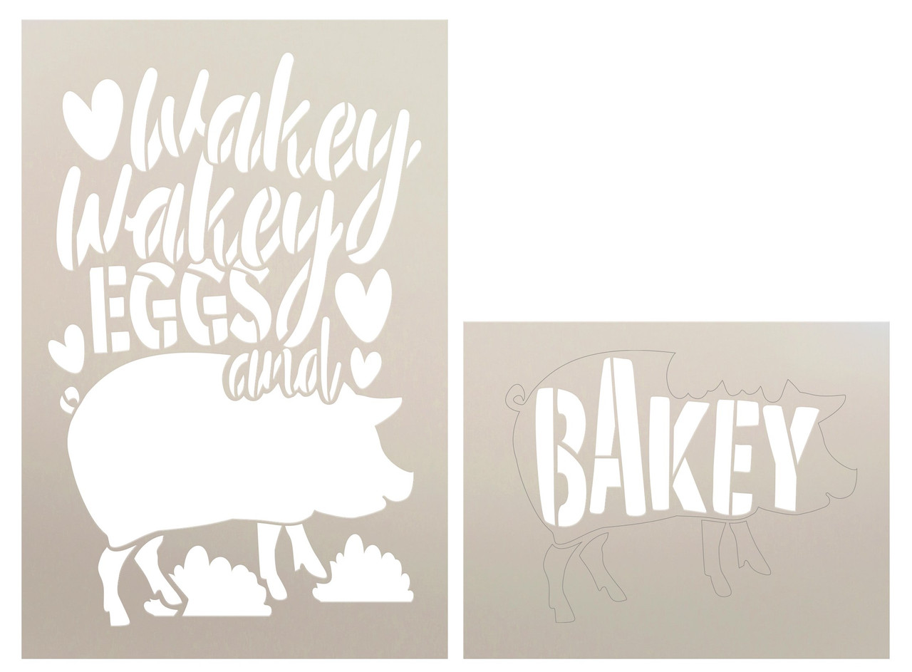 Wakey Wakey Eggs and Bakey Stencil by StudioR12 | Craft DIY Kitchen Home Decor | Paint Farmhouse Wood Sign | Reusable Mylar Template | Select Size