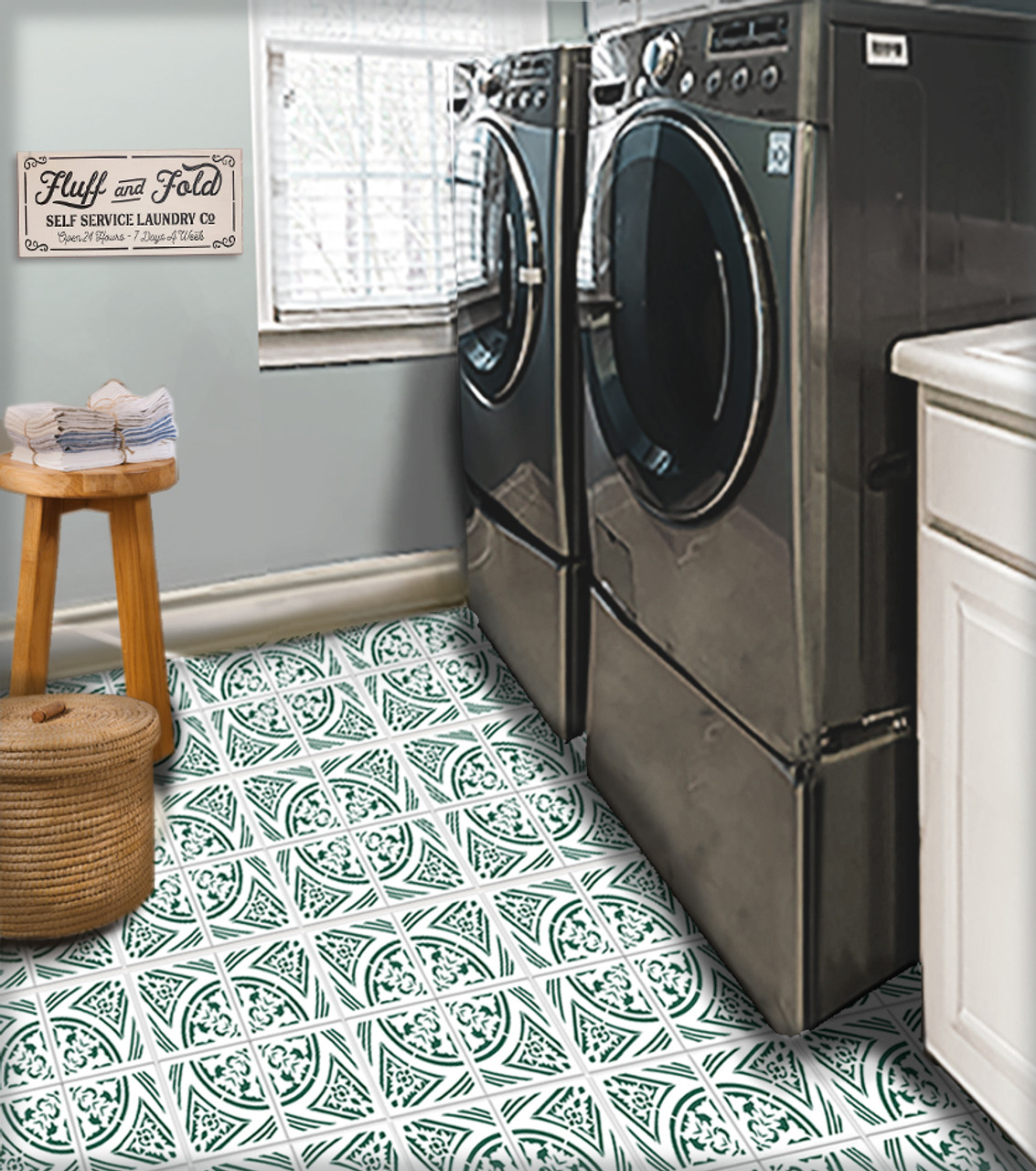 Foliage Cross Ornament Tile Stencil by StudioR12 | DIY Kitchen Backsplash | Reusable Quarter Pattern for Bathroom Floor | Select Size
