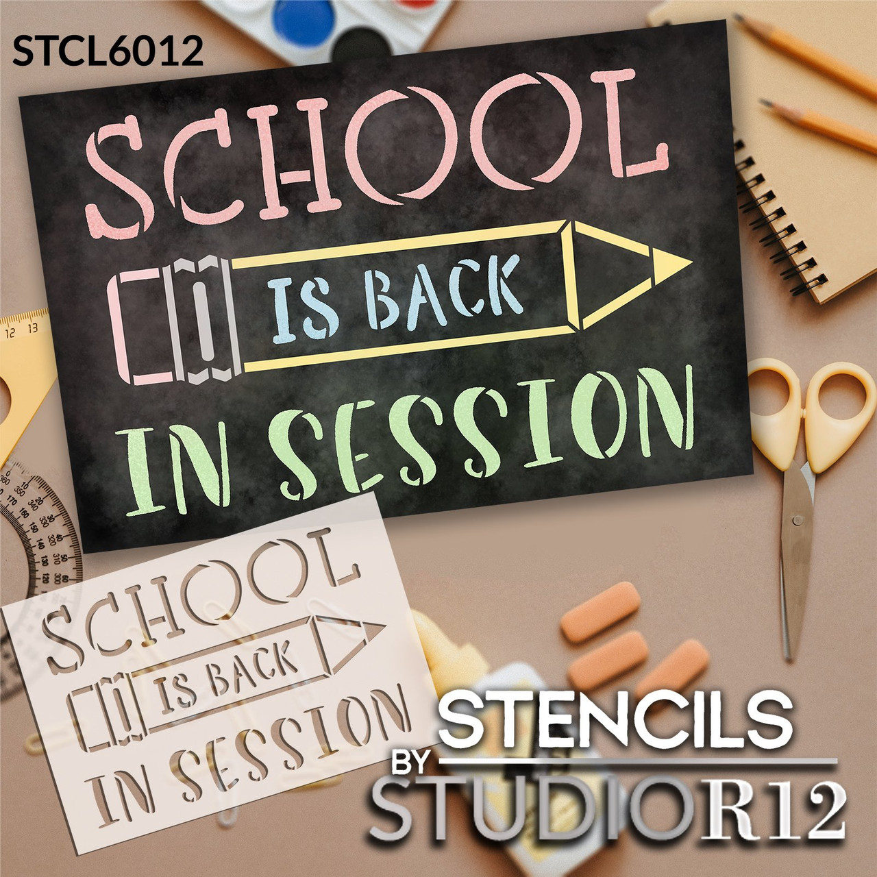 School is Back in Session Stencil by StudioR12 | Craft DIY Classroom Decor | Paint Wood Sign | Reusable Mylar Template | Select Size