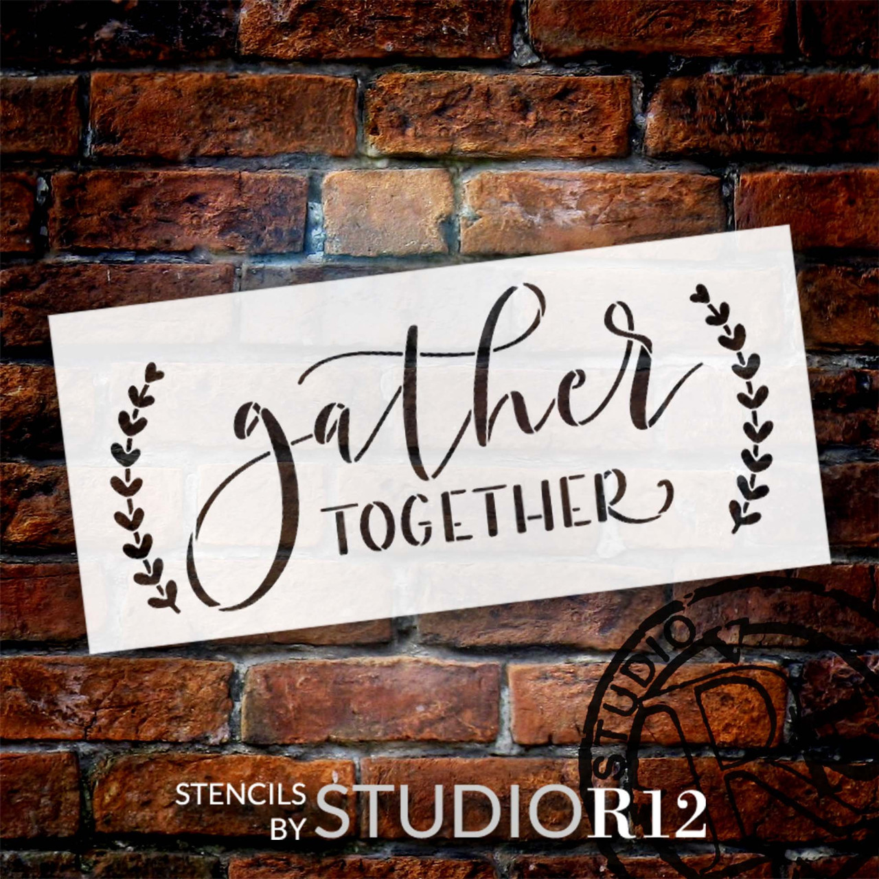 Gather Together with Laurels Stencil by StudioR12 | Craft DIY Farmhouse Home Decor | Paint Family Wood Sign | Reusable Mylar Template | Select Size