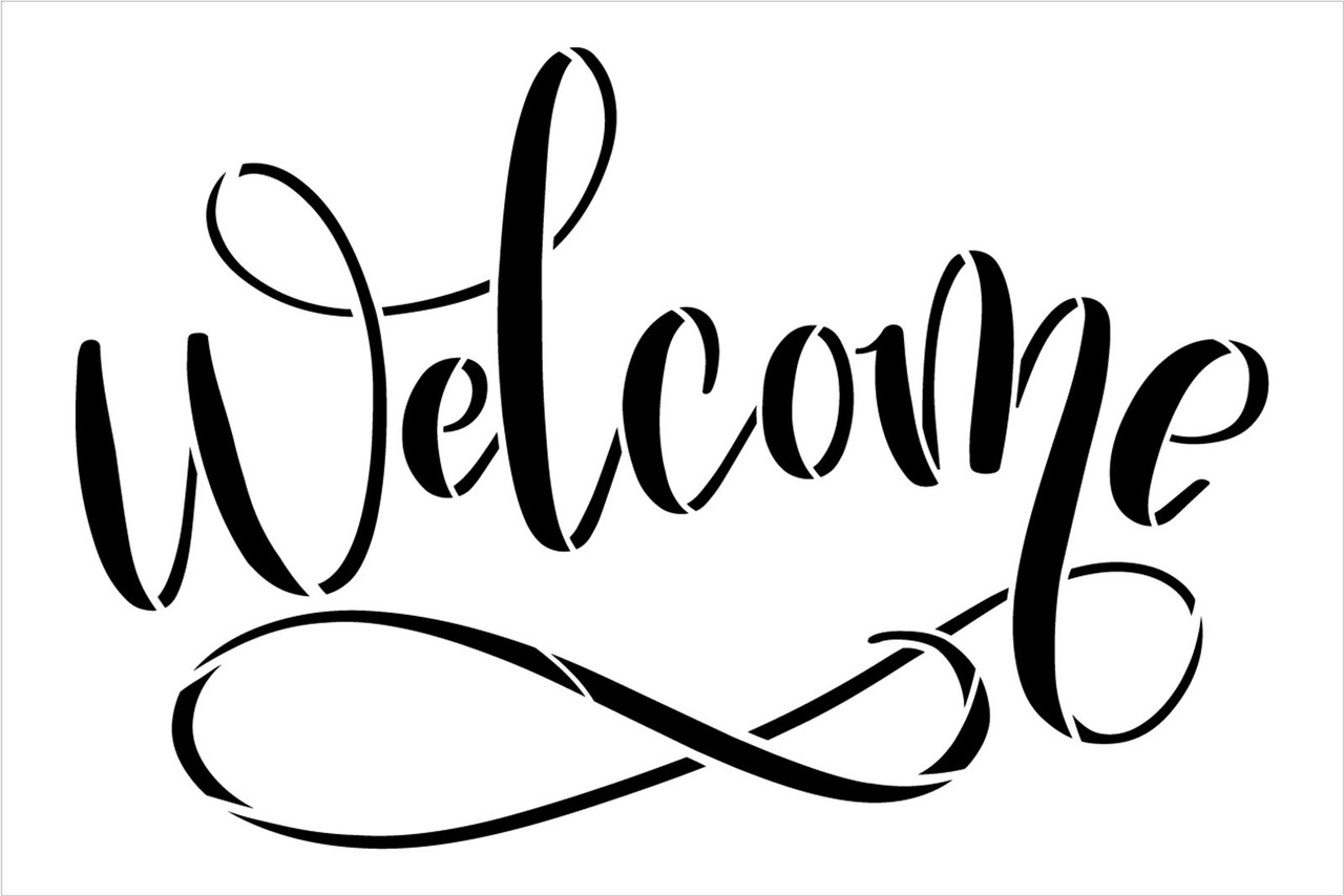 Welcome Embellished Script Stencil by StudioR12 | Craft DIY Farmhouse Home Decor | Paint Family Wood Sign | Reusable Mylar Template | Select Size