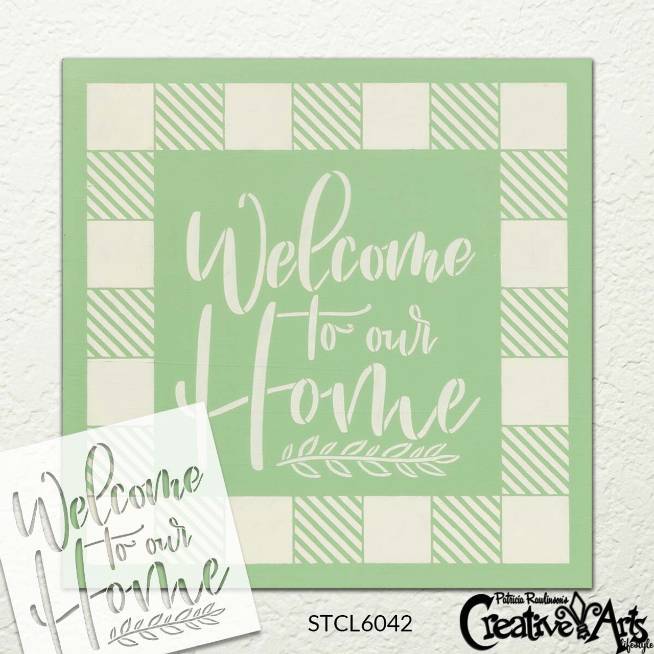 Welcome to Our Home Script Stencil by StudioR12 | Craft DIY Farmhouse Home Decor | Paint Family Wood Sign | Reusable Mylar Template | Select Size