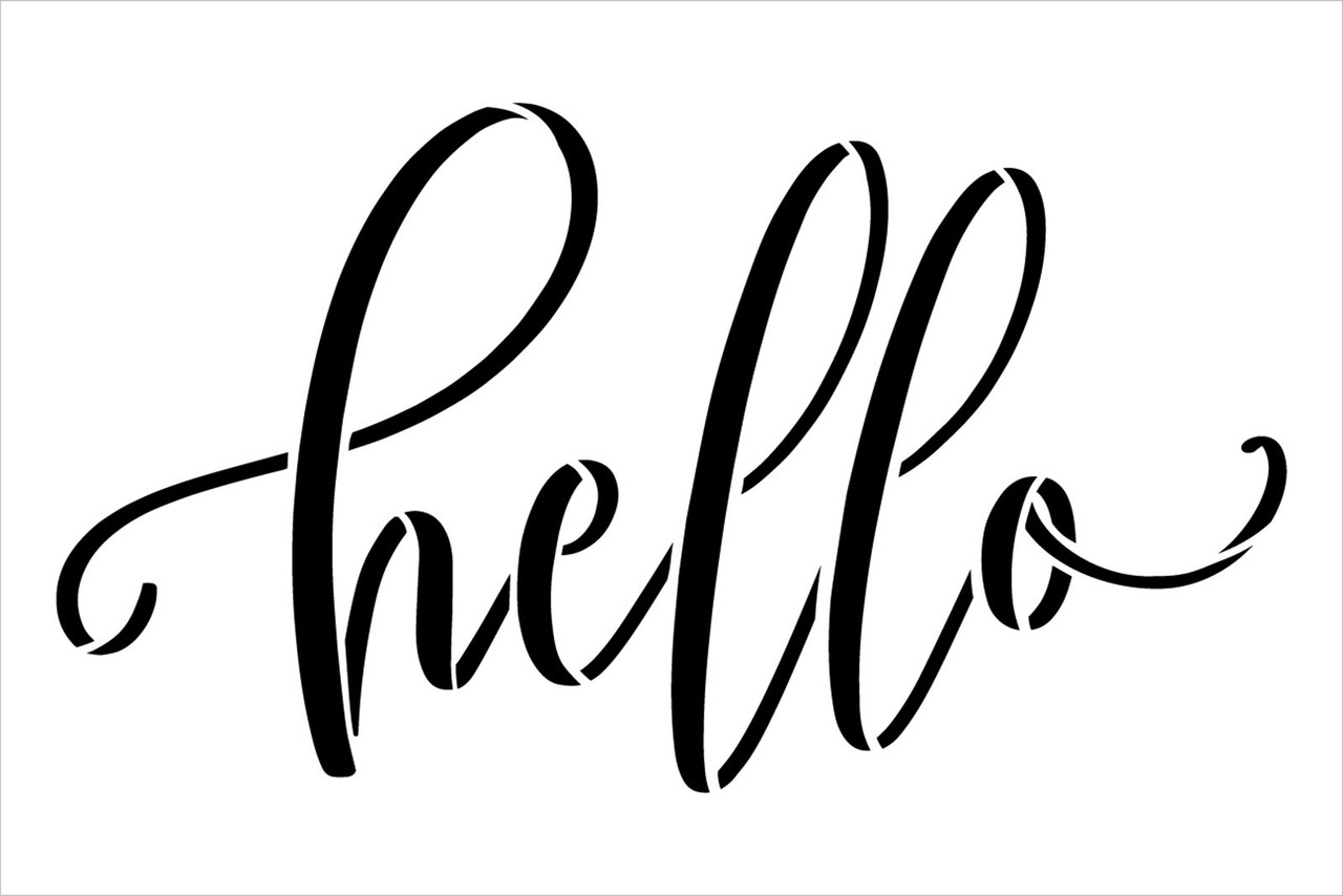 Simple Hello Script Stencil by StudioR12 | Craft DIY Farmhouse Home Decor | Paint Welcome Wood Sign | Reusable Mylar Template | Select Size