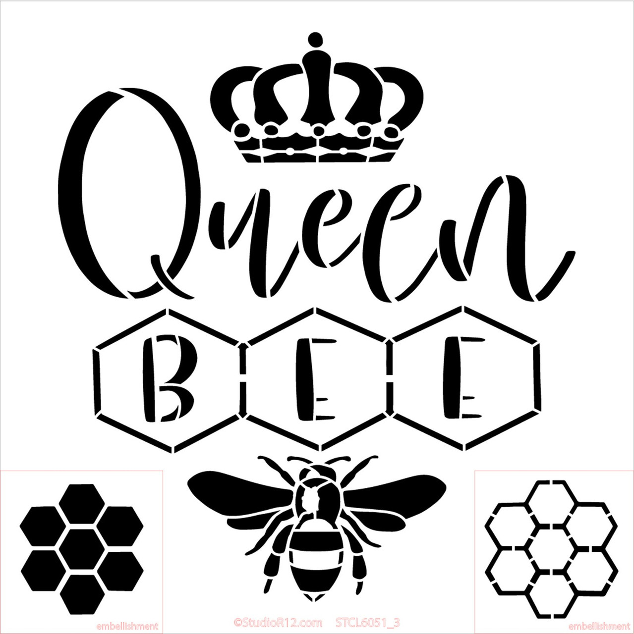 Queen Bee with Crown Stencil by StudioR12 | Craft DIY Inspirational Home Decor | Paint Spring Wood Sign | Reusable Mylar Template | Select Size