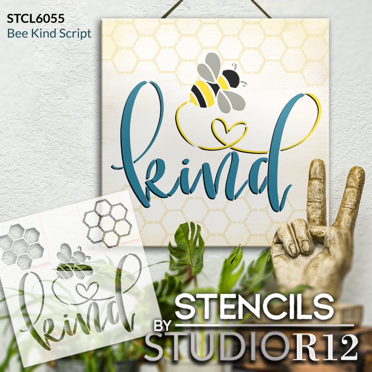 Bee Kind Script Stencil by StudioR12 | Craft DIY Spring Home Decor | Paint Inspirational Wood Sign | Reusable Mylar Template | Select Size