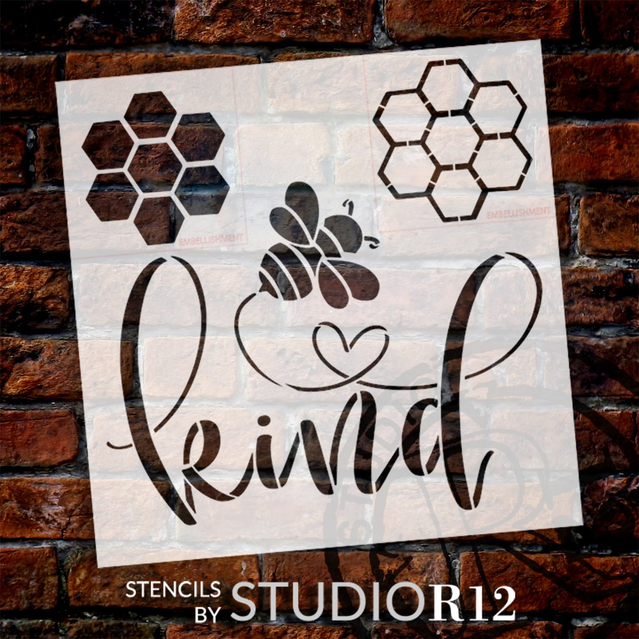 Bee Kind Script Stencil by StudioR12 | Craft DIY Spring Home Decor | Paint Inspirational Wood Sign | Reusable Mylar Template | Select Size