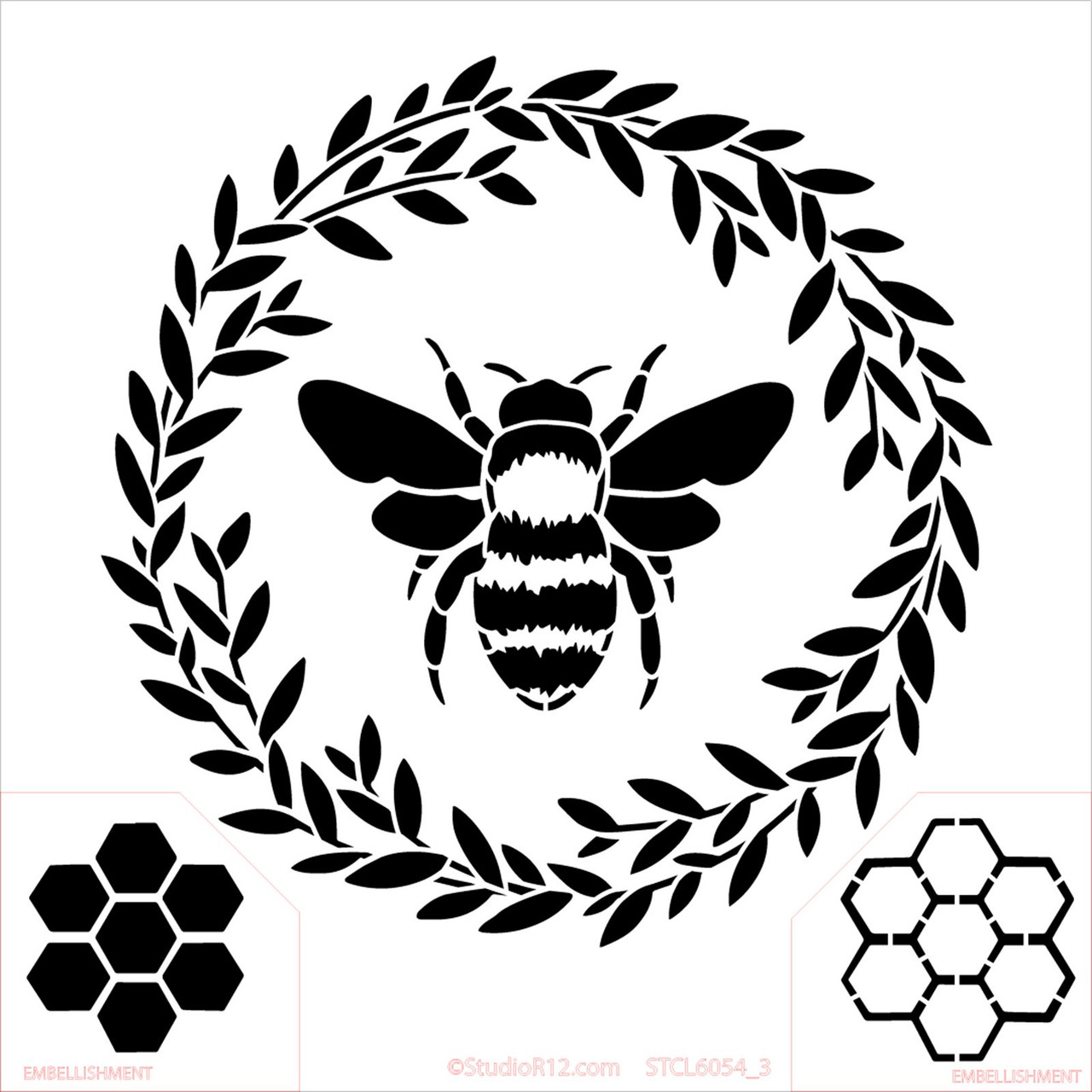 Bee with Wreath Stencil by StudioR12 | Craft DIY Spring Home Decor | Paint Wood Sign | Reusable Mylar Template | Select Size