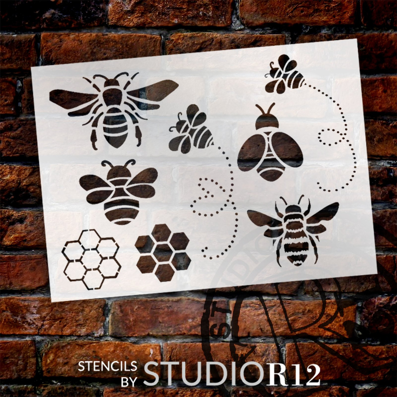 Bee Embellishments Stencil by StudioR12 | Craft DIY Spring Home Decor | Paint Wood Sign | Reusable Mylar Template | Select Size