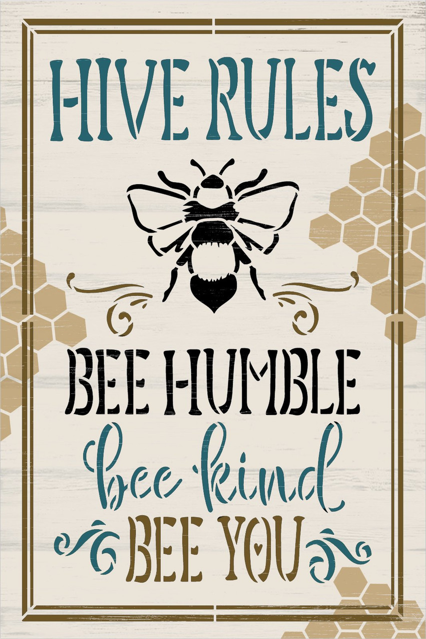 Hive Rules Stencil by StudioR12 | Craft DIY Inspirational Home Decor | Paint Spring Wood Sign | Reusable Mylar Template | Select Size