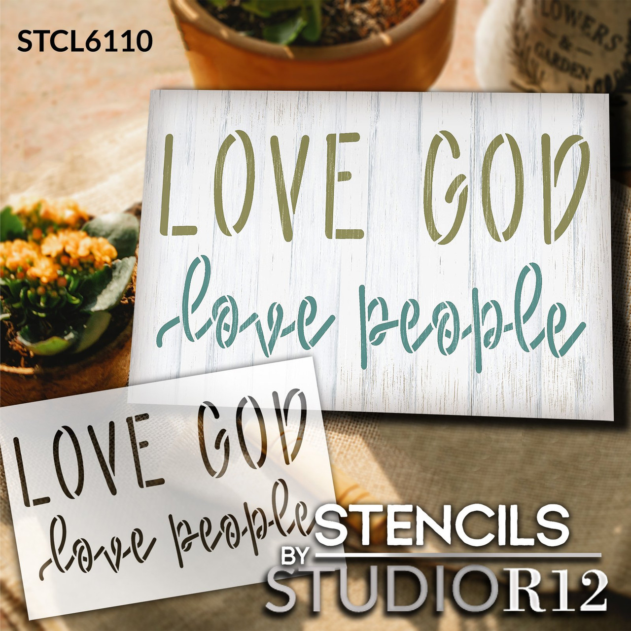 Love God Love People Stencil by StudioR12 | Craft DIY Inspirational Home Decor | Paint Faith Wood Sign | Reusable Mylar Template | Select Size