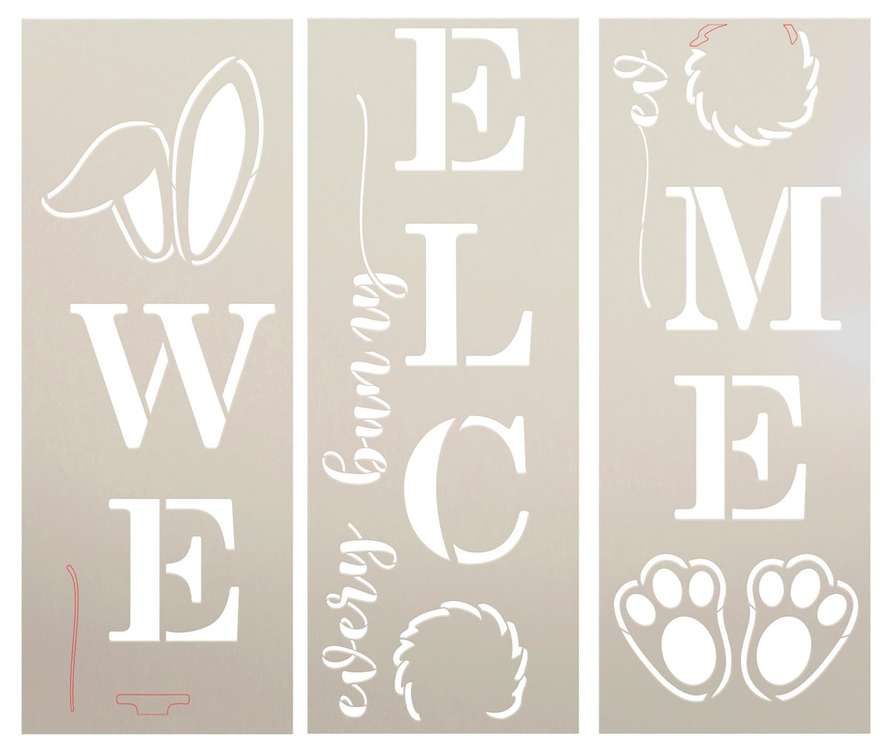 Every Bunny Welcome Tall Porch Stencil by StudioR12 | DIY Outdoor Spring & Easter Home Decor | Craft & Paint Vertical Wood Leaners | Select Size