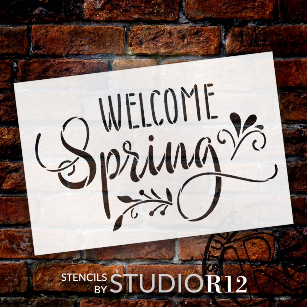 Embellished Welcome Spring Stencil by StudioR12 | Craft DIY Spring Home Decor | Paint Seasonal Wood Sign | Reusable Mylar Template | Select Size